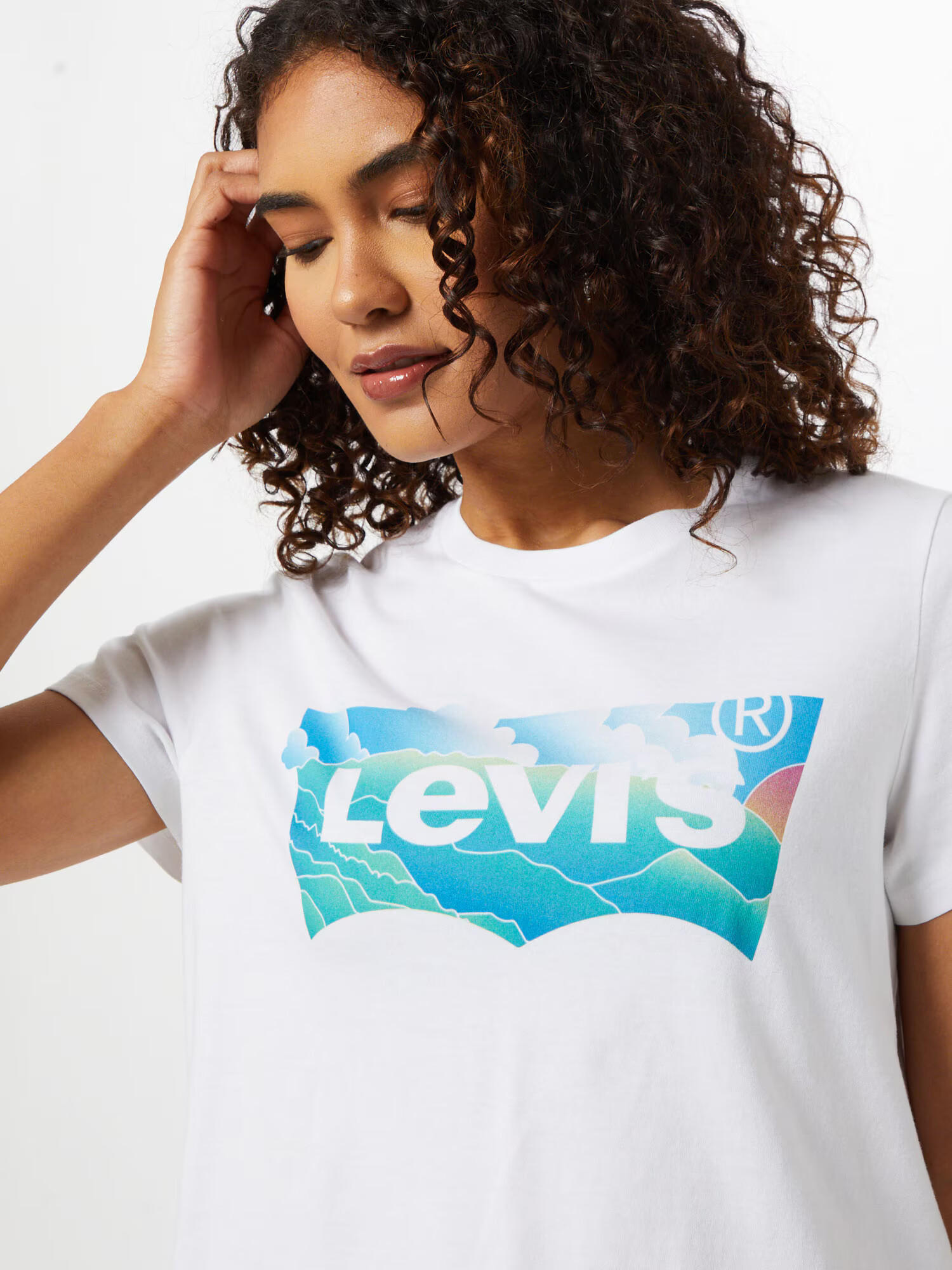 LEVI'S Majica 'GRAPHIC JORDIE TEE NEUTRALS' turkizna / bela - Pepit.si