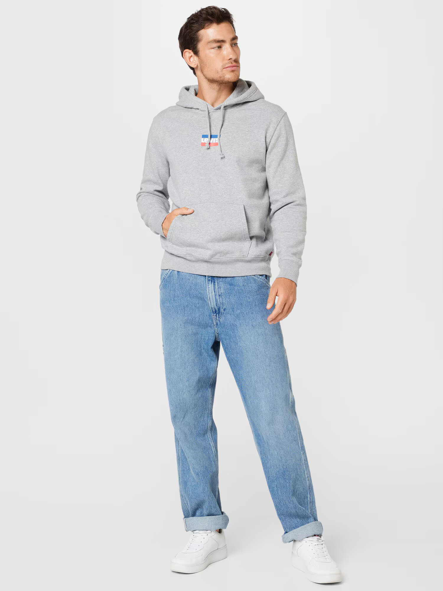 LEVI'S Majica 'STANDARD GRAPHIC HOODIE MULTI-COLOR' modra / pegasto siva / rdeča / bela - Pepit.si