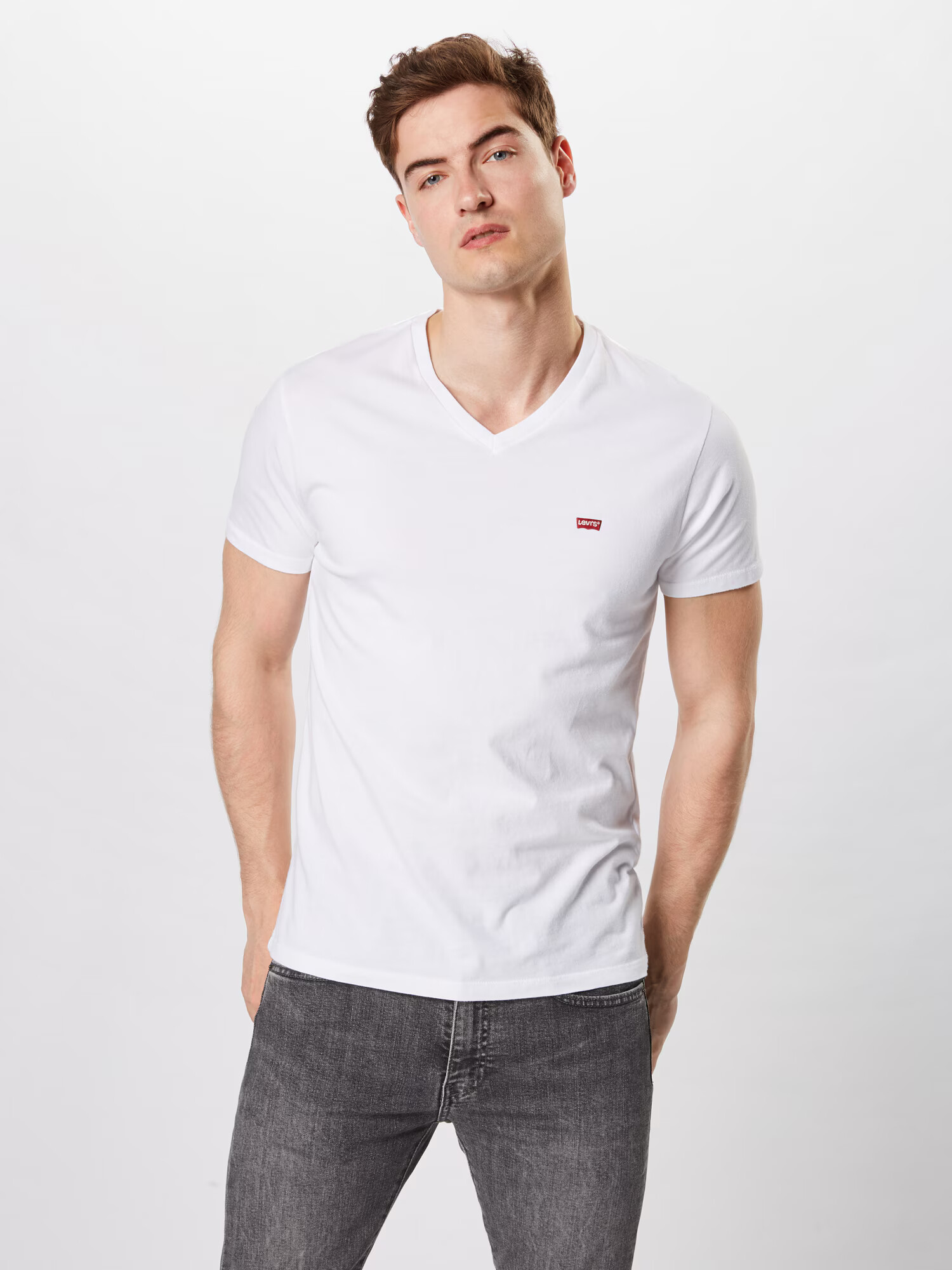 LEVI'S Majica 'ORIGINAL HM VNECK NEUTRALS' rdeča / bela - Pepit.si