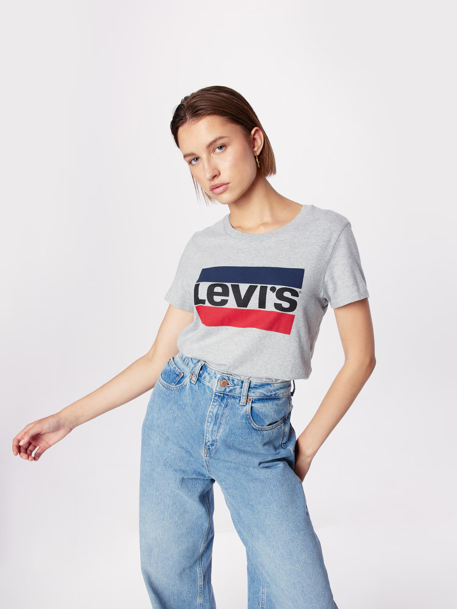 LEVI'S Majica 'THE PERFECT TEE GREYS' mornarska / siva / rdeča - Pepit.si