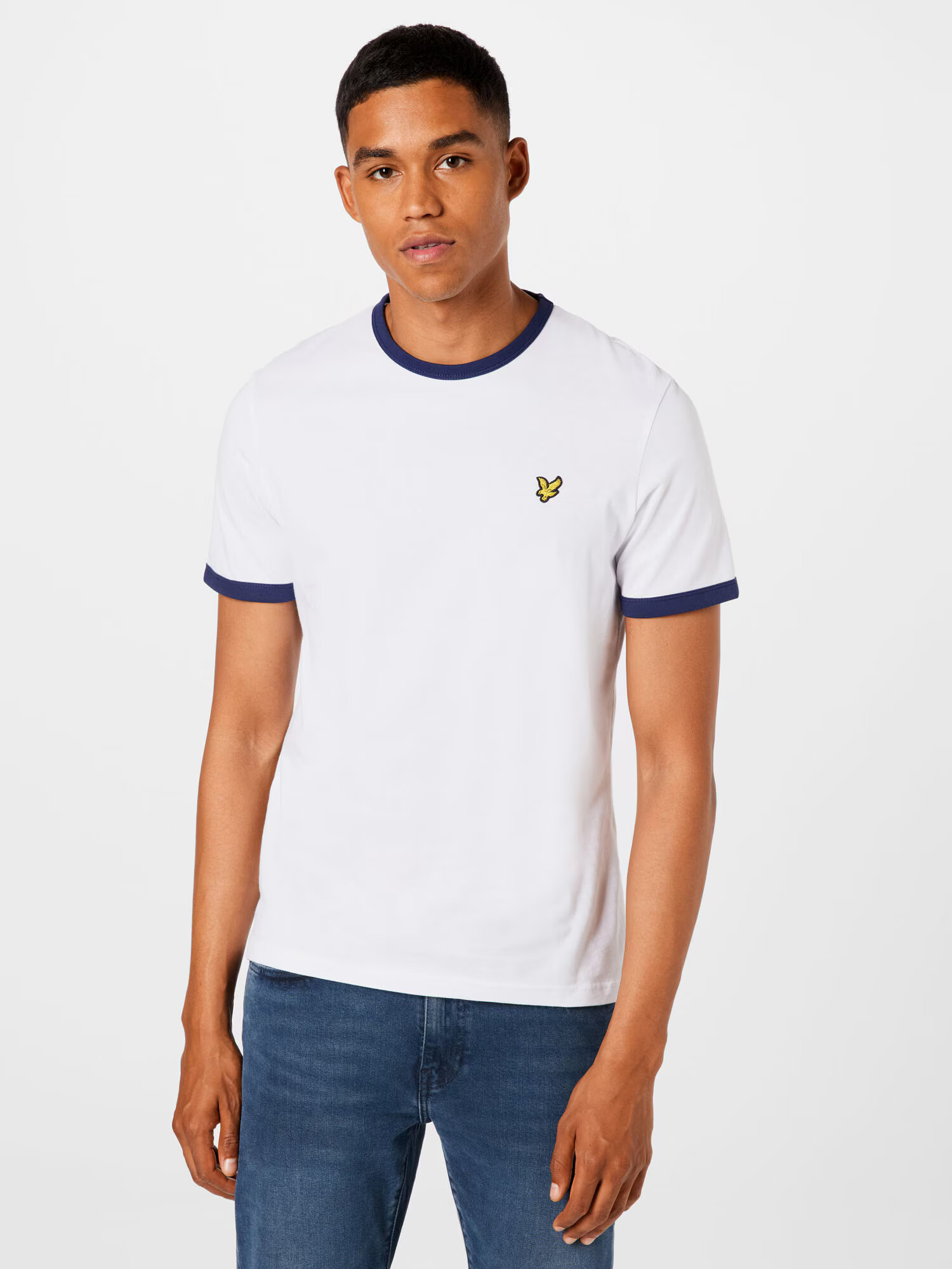 Lyle & Scott Majica 'Ringer' temno modra / zlato-rumena / bela - Pepit.si