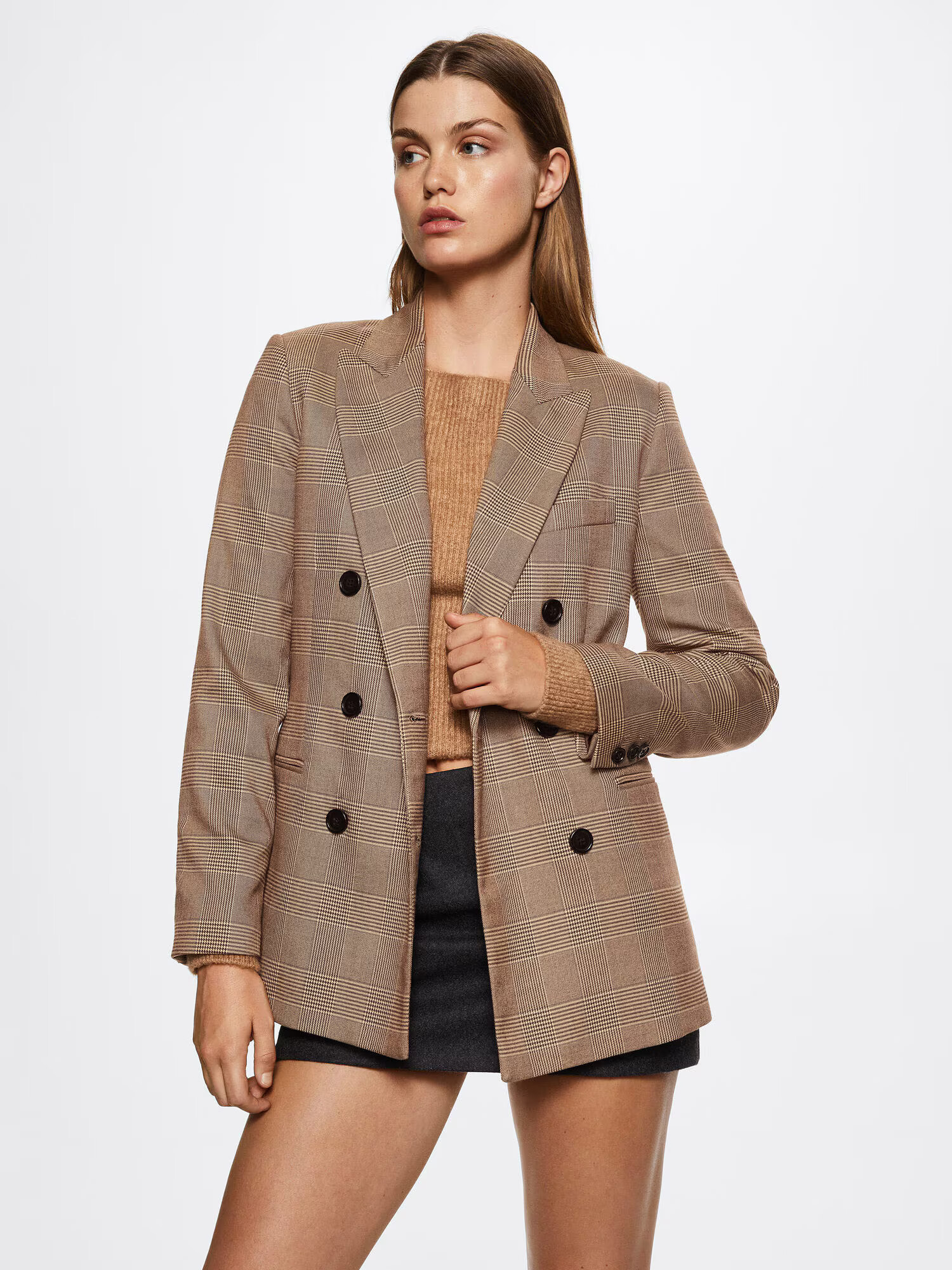 MANGO Blazer 'Berta' svetlo bež / temno bež / siva - Pepit.si