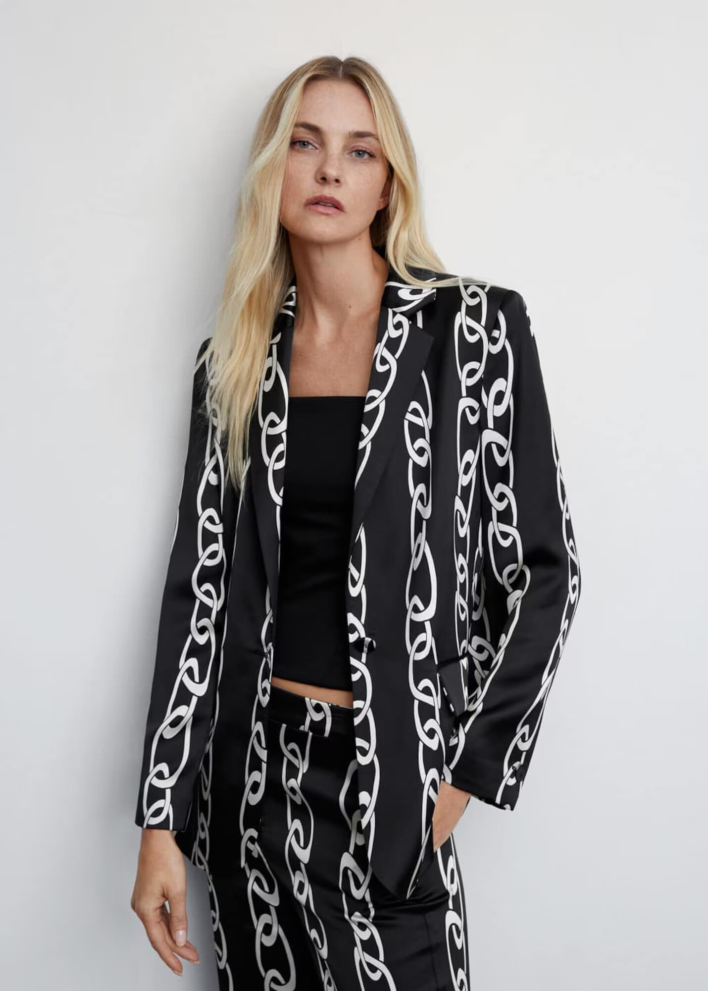 MANGO Blazer 'Chain' črna / bela - Pepit.si