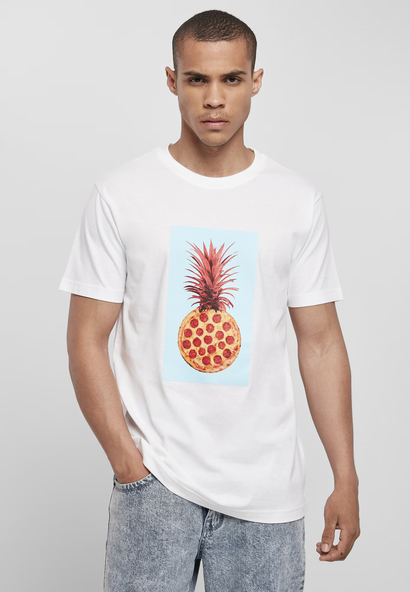 Mister Tee Majica 'Pizza Pineapple' turkizna / temno rumena / rdeča / bela - Pepit.si