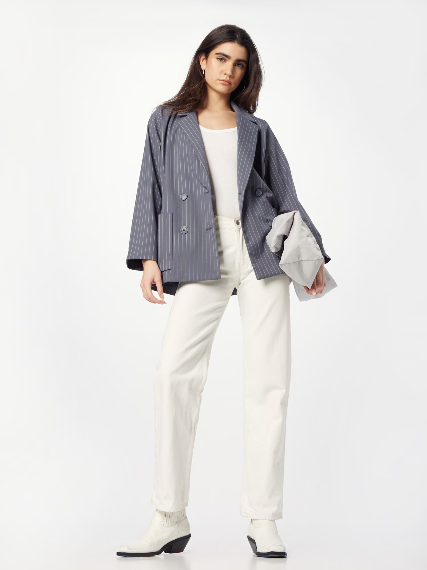 Monki Blazer temno siva / bela - Pepit.si