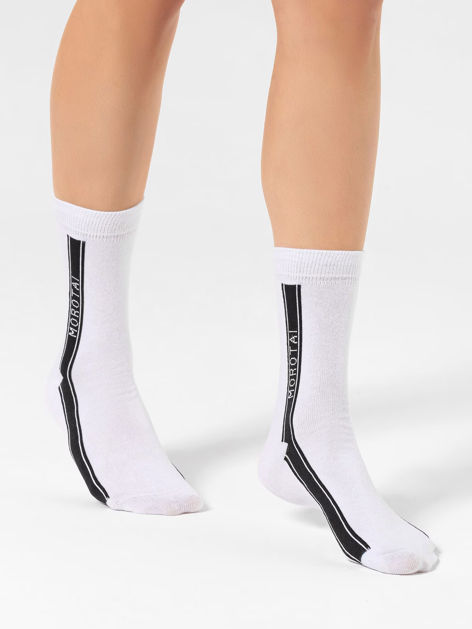 MOROTAI Športne nogavice ' Stripe Long Socks ' bela - Pepit.si