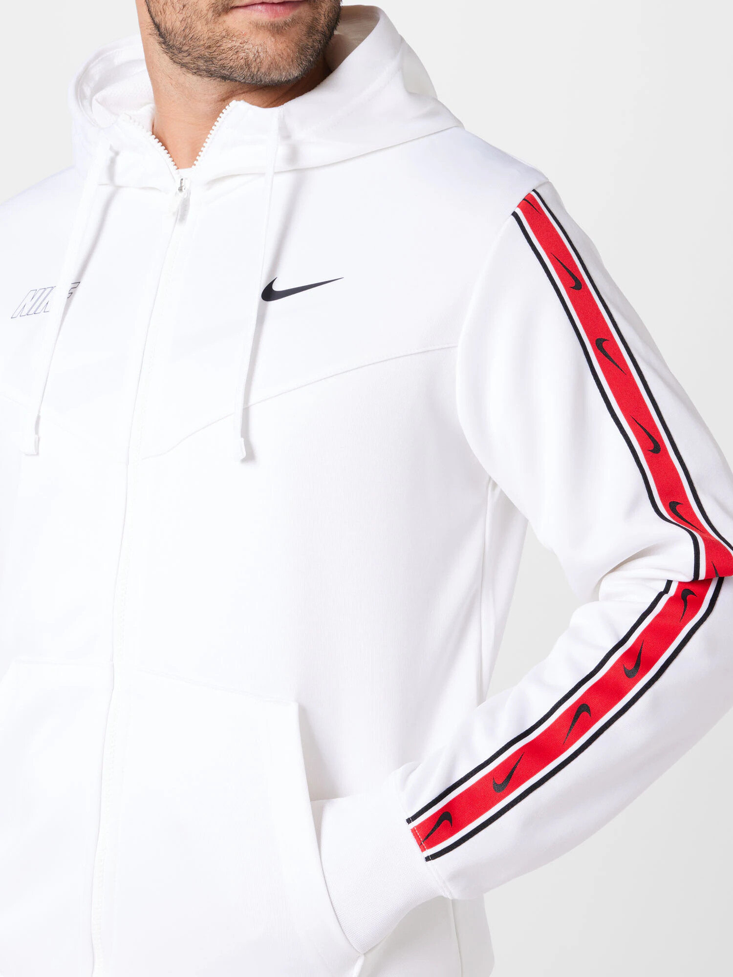 Nike Sportswear Športna jopa na zadrgo 'Repeat' rdeča / črna / bela - Pepit.si