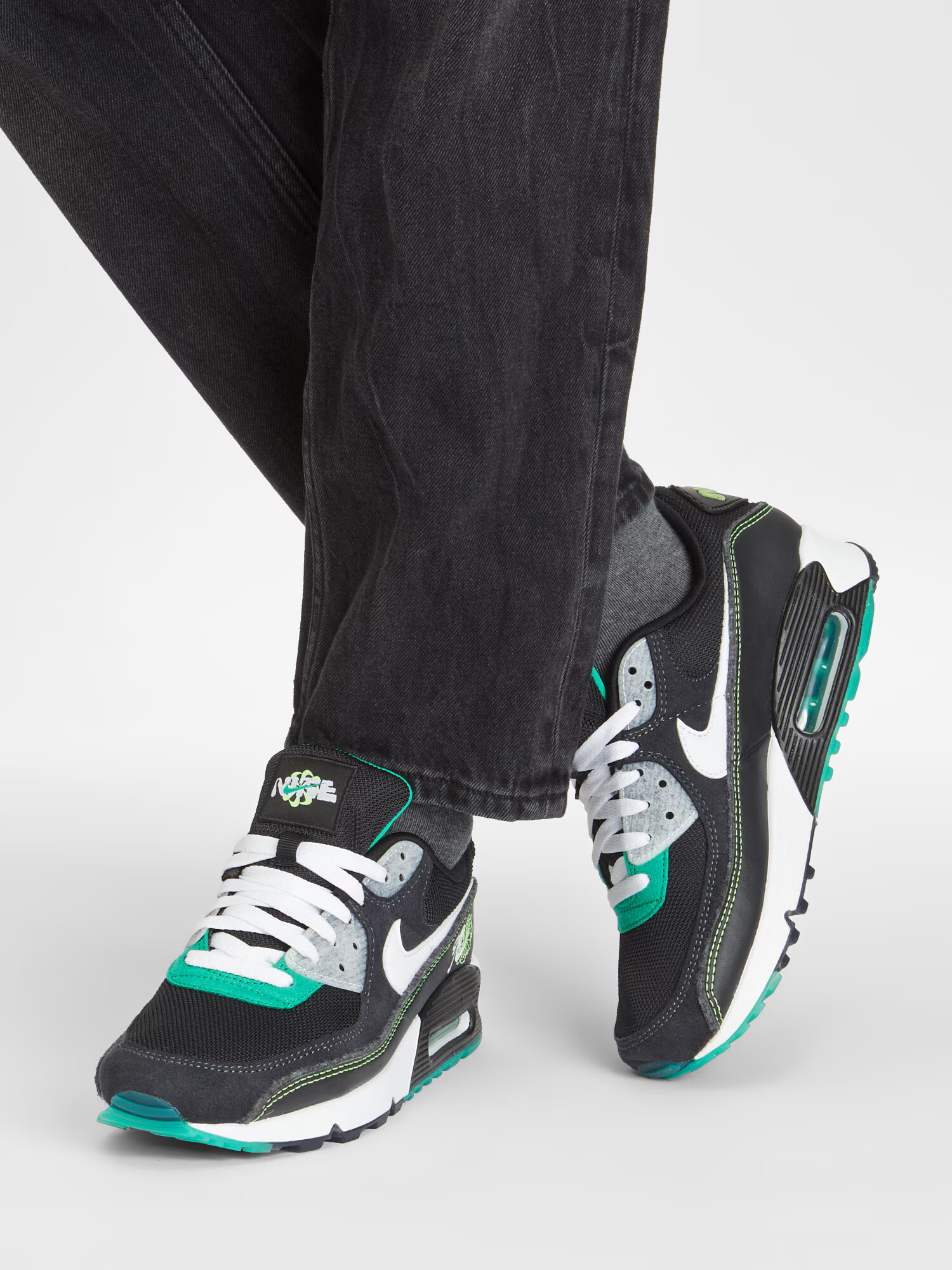 Nike Sportswear Nizke superge 'AIR MAX 90' siva / zelena / črna / bela - Pepit.si