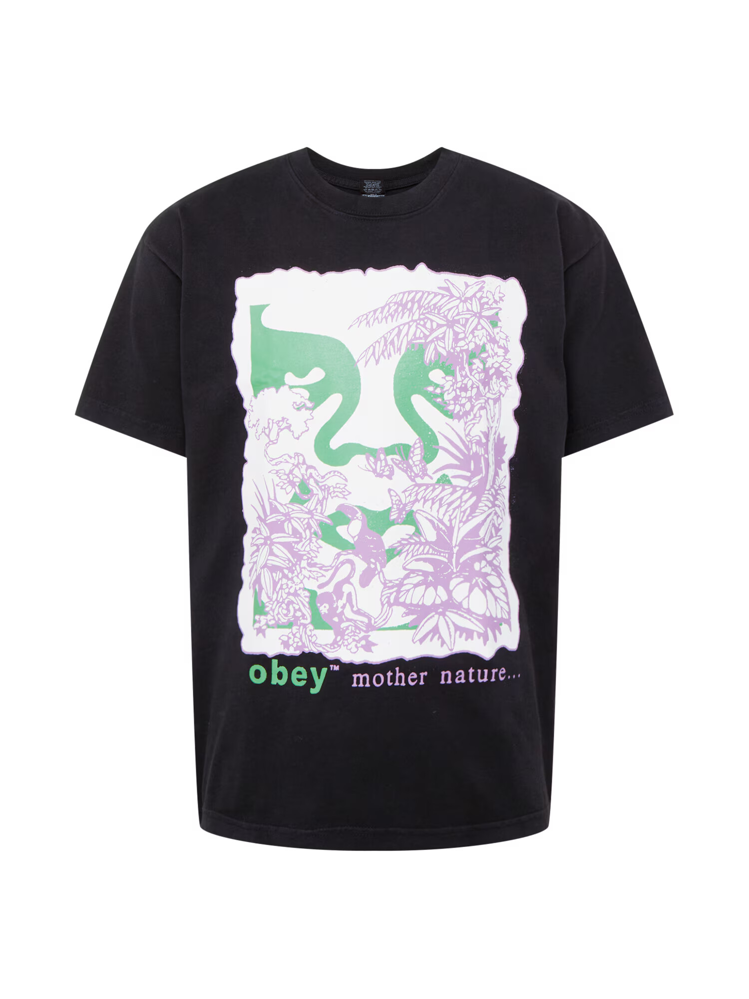 Obey Majica 'MOTHER NATURE' zelena / svetlo lila / črna / bela - Pepit.si