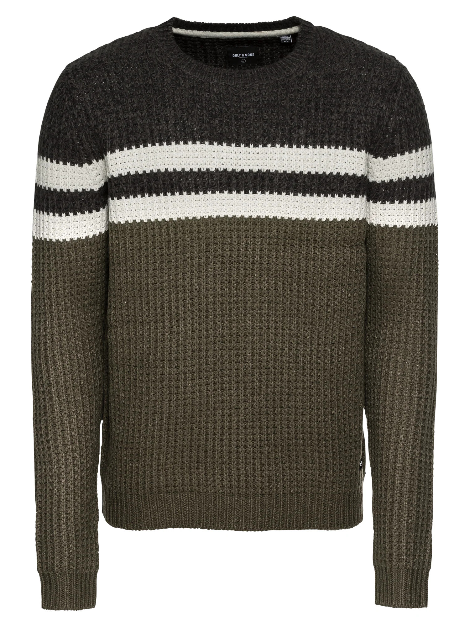 Only & Sons Pulover 'onsLAZLO STRIPED CREW NECK KNIT' zelena / črna / bela - Pepit.si