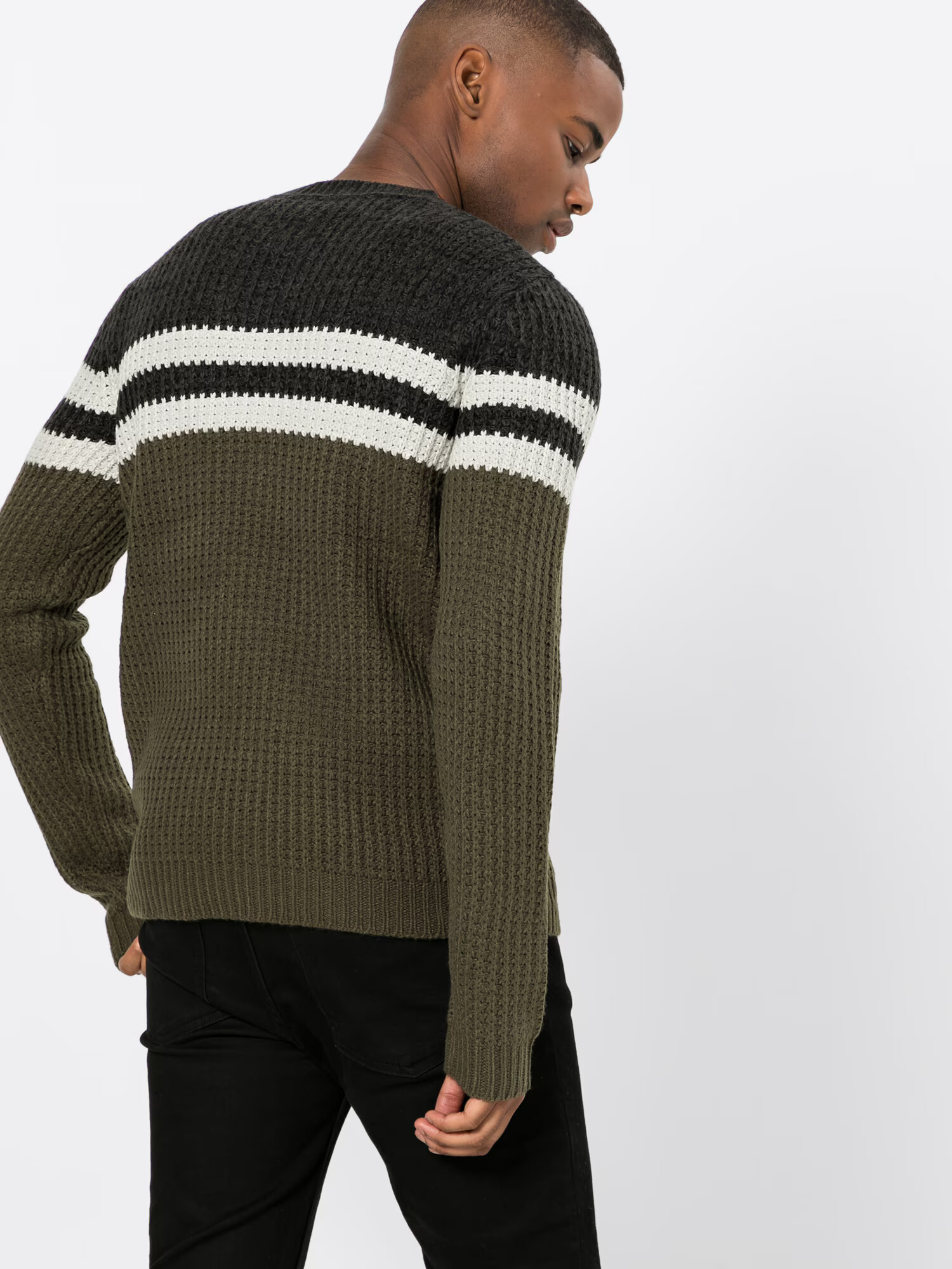 Only & Sons Pulover 'onsLAZLO STRIPED CREW NECK KNIT' zelena / črna / bela - Pepit.si