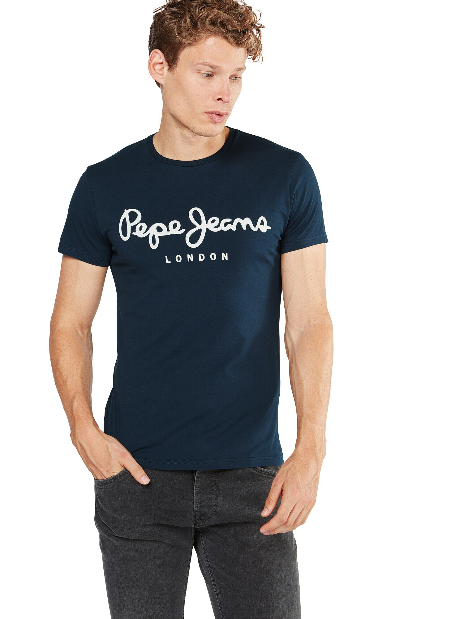 Pepe Jeans Majica 'ORIGINAL STRETCH' nočno modra / bela - Pepit.si