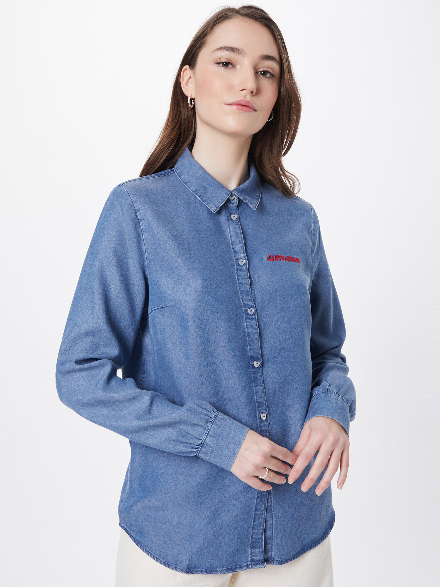 PIECES Bluza 'Vamilla' moder denim / ognjeno rdeča - Pepit.si