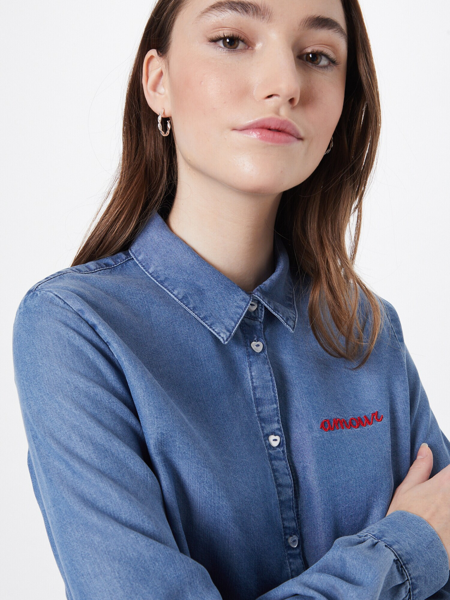 PIECES Bluza 'Vamilla' moder denim / ognjeno rdeča - Pepit.si