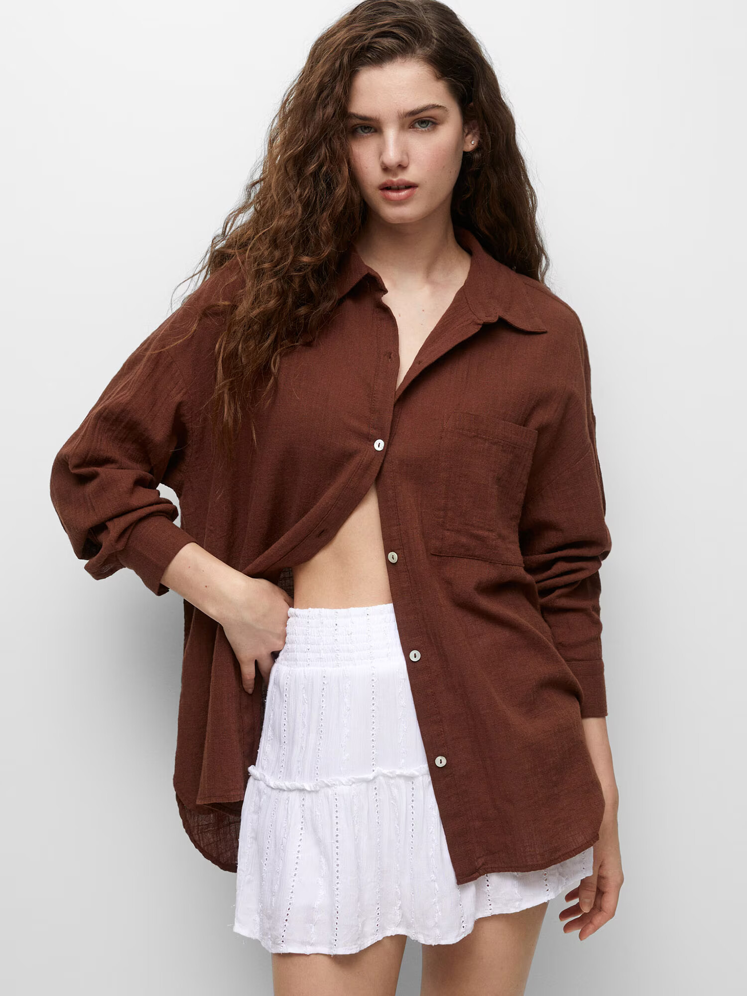 Pull&Bear Bluza rjava - Pepit.si