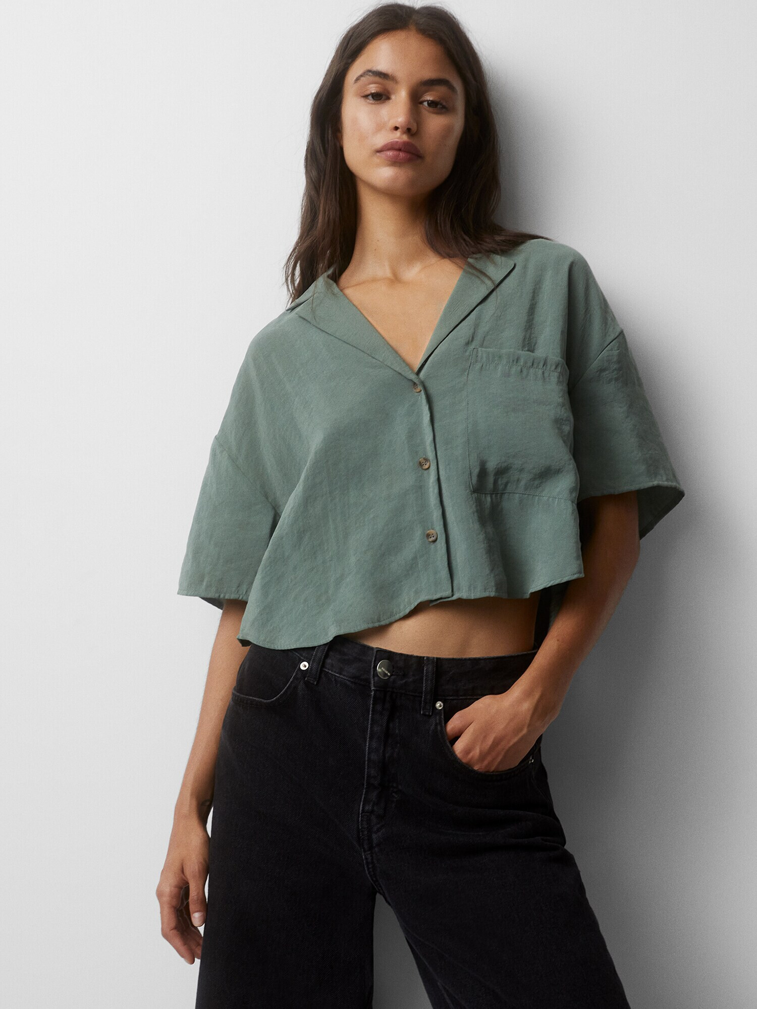 Pull&Bear Bluza temno zelena - Pepit.si