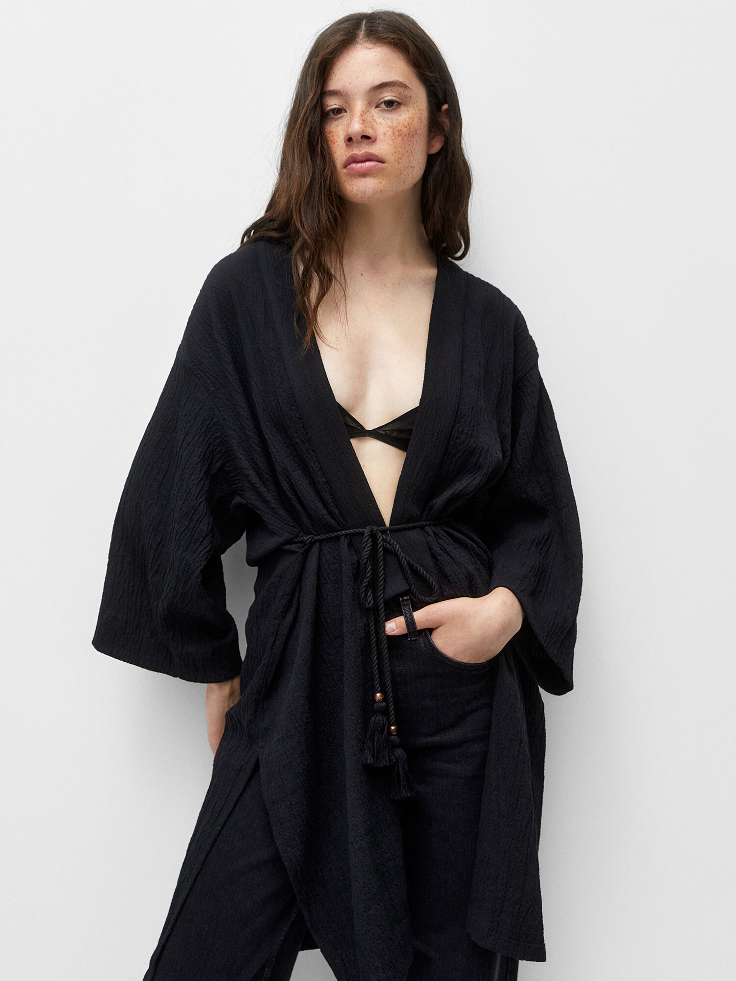 Pull&Bear Kimono črna - Pepit.si