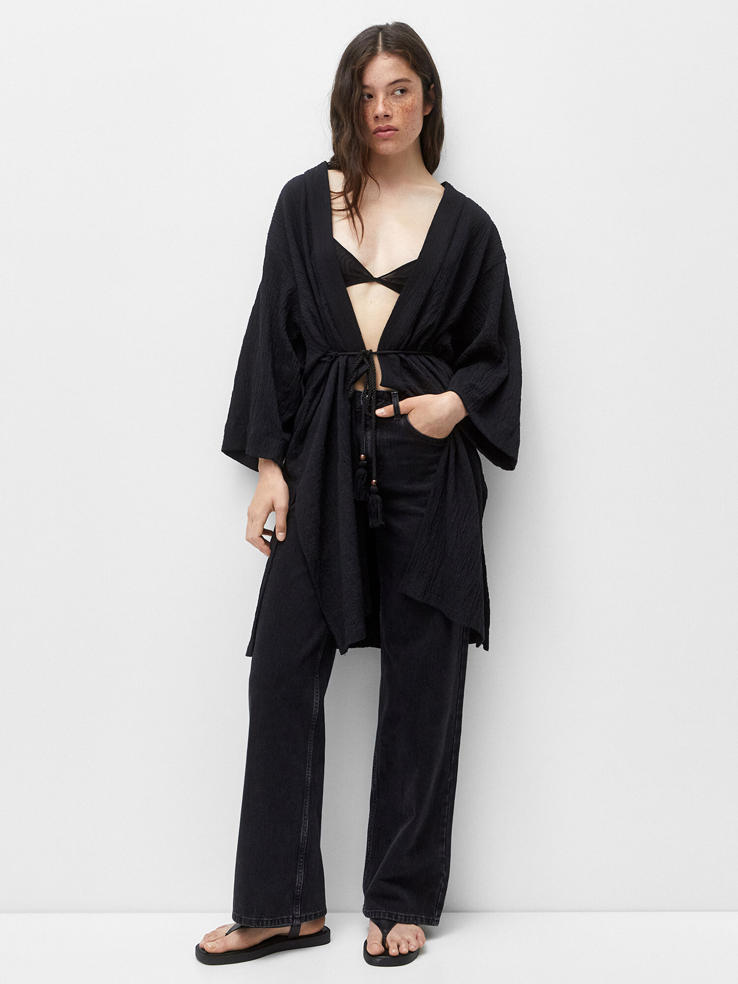 Pull&Bear Kimono črna - Pepit.si