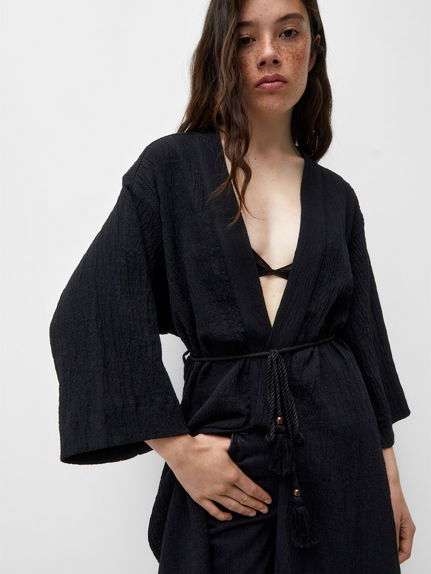 Pull&Bear Kimono črna - Pepit.si