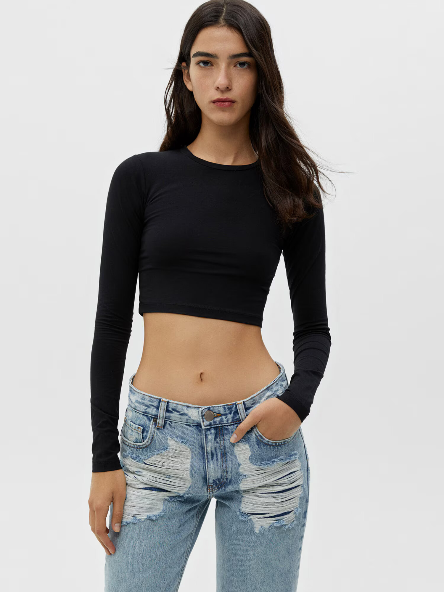 Pull&Bear Majica črna / bela - Pepit.si