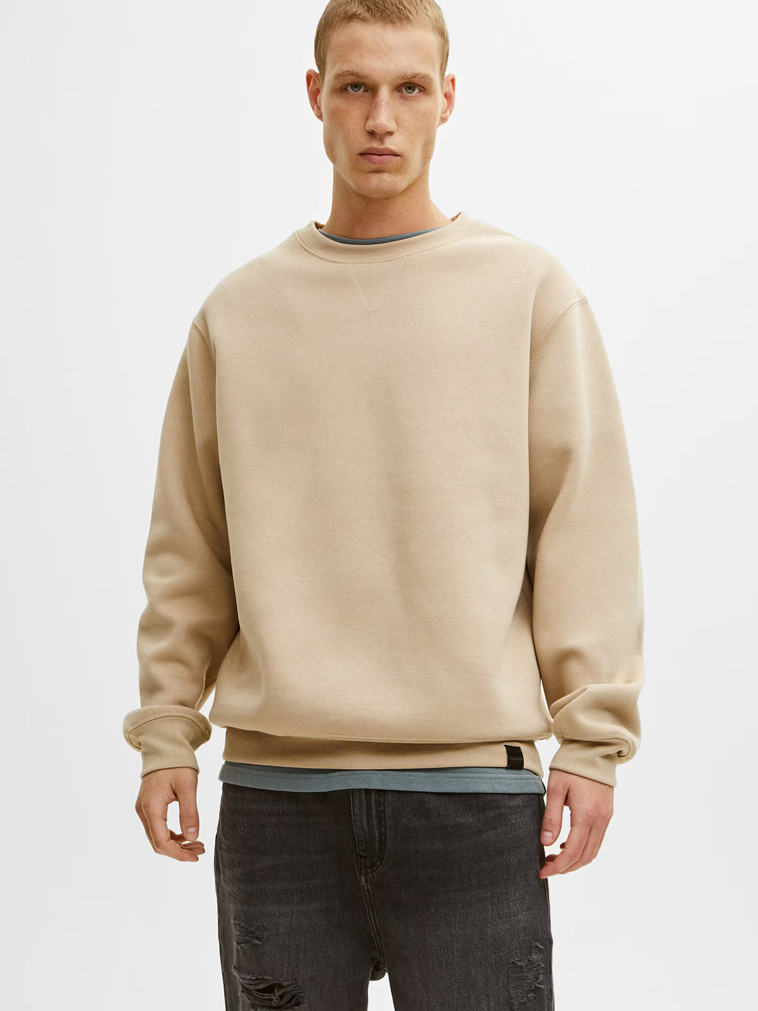 Pull&Bear Majica ecru / črna - Pepit.si