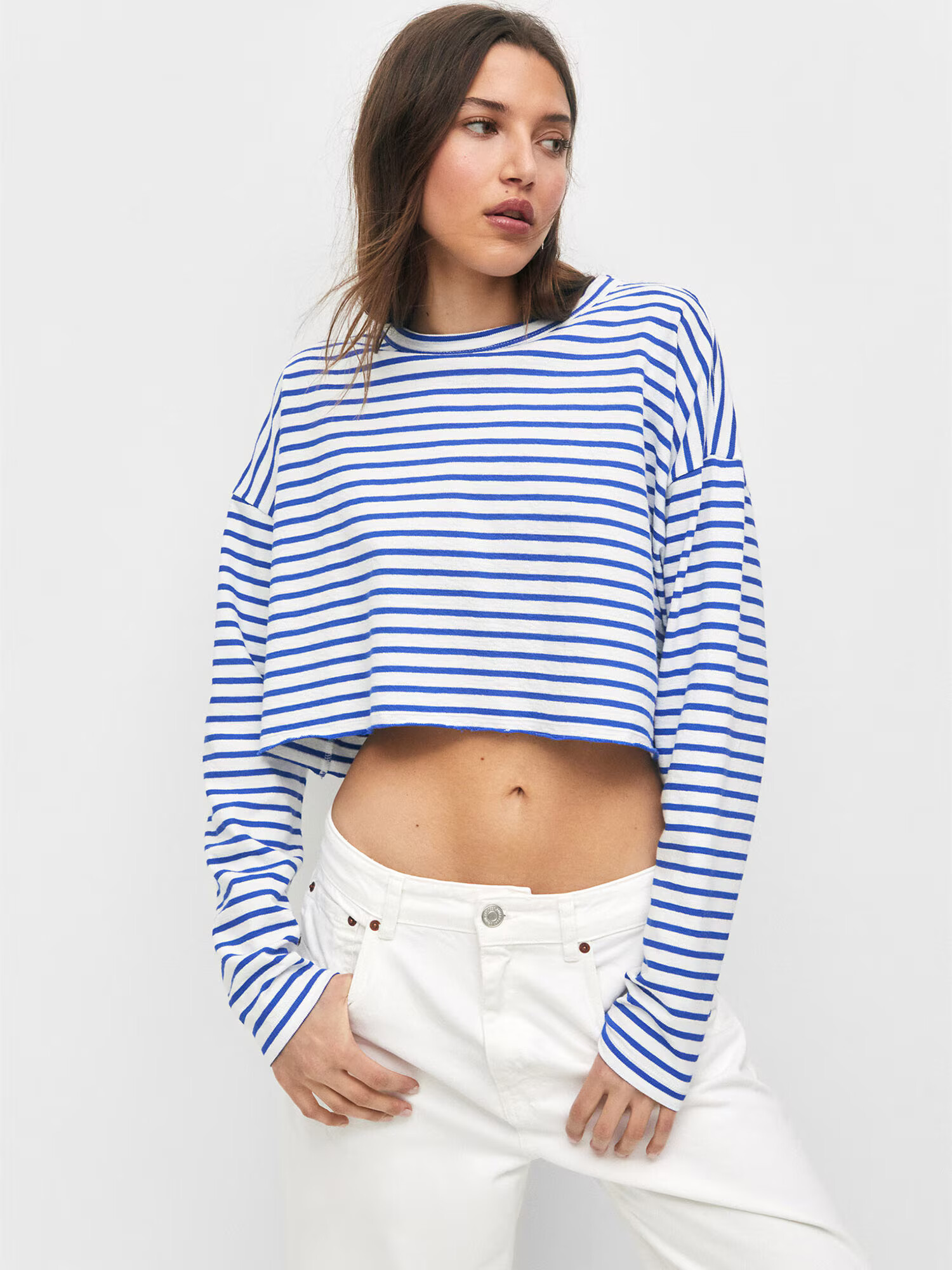 Pull&Bear Majica temno modra / bela - Pepit.si