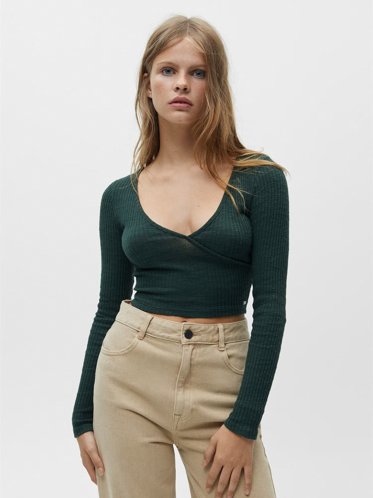 Pull&Bear Majica temno zelena - Pepit.si