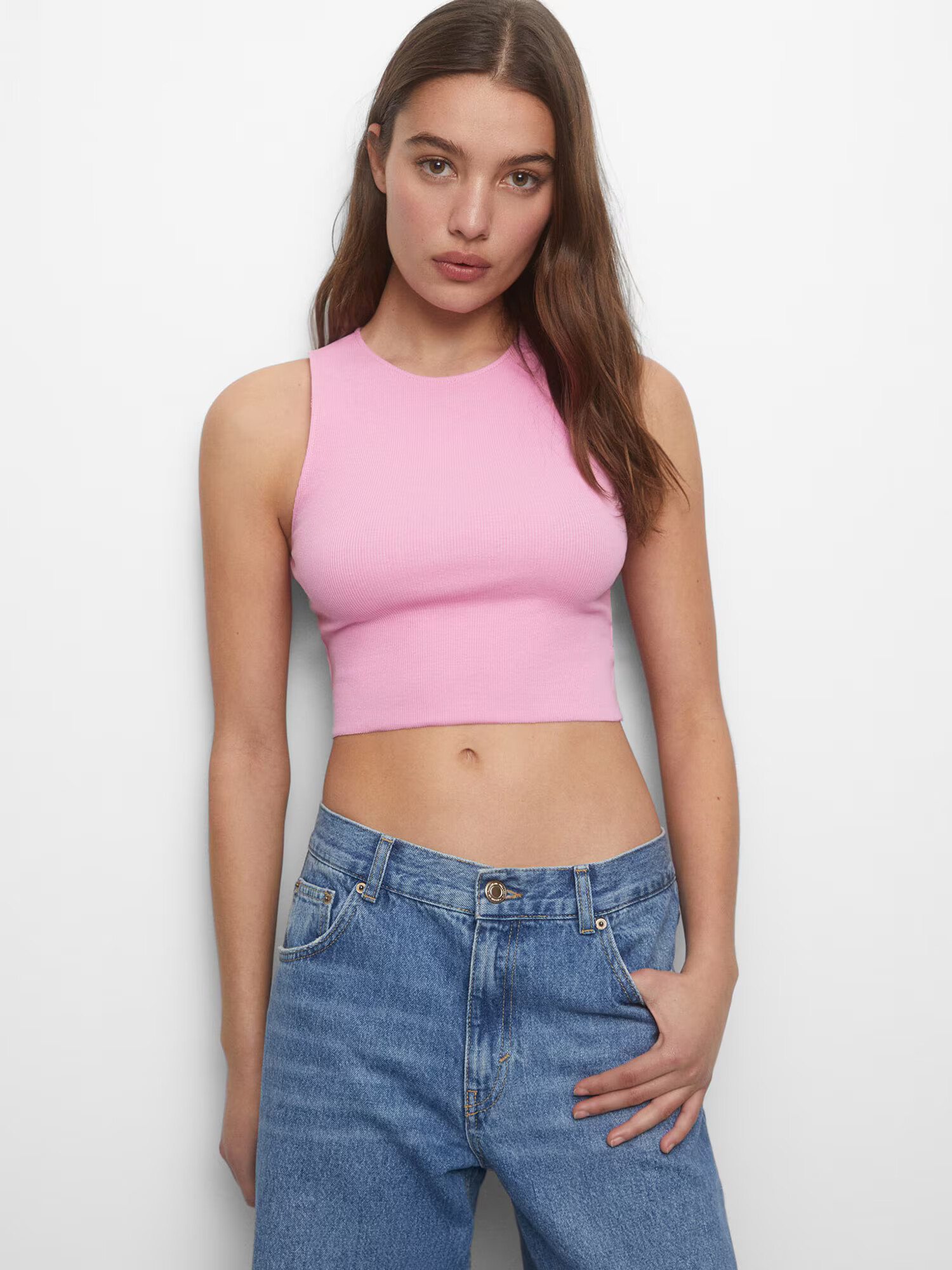 Pull&Bear Top roza / črna / bela - Pepit.si