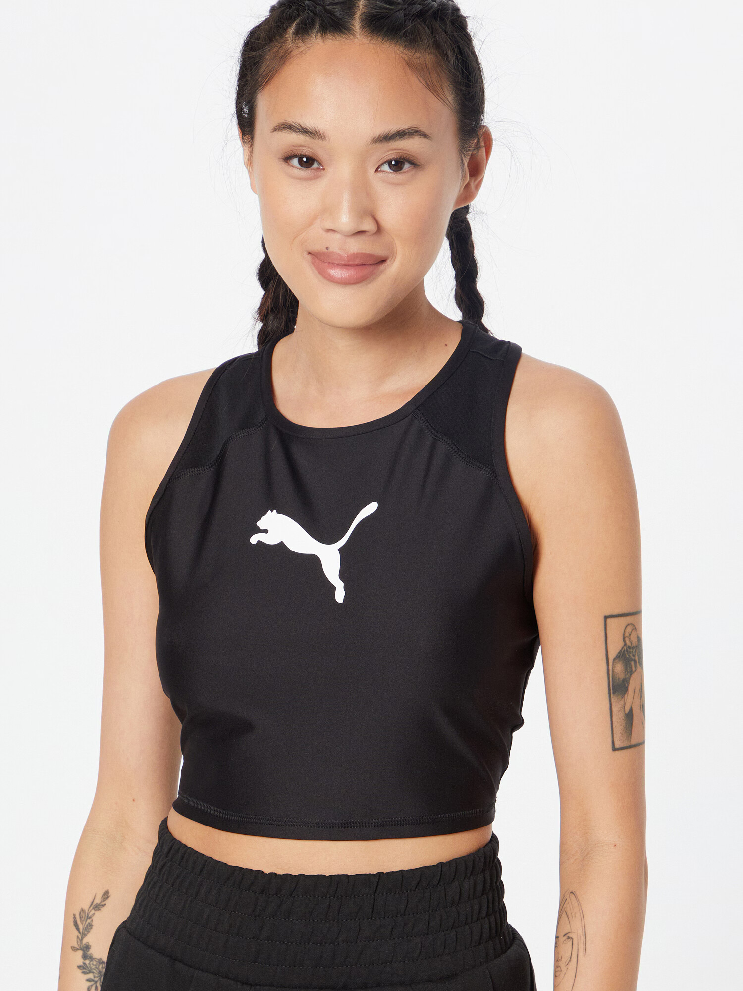 PUMA Športni top 'Fit Eversculpt Fitted Tank' črna / bela - Pepit.si