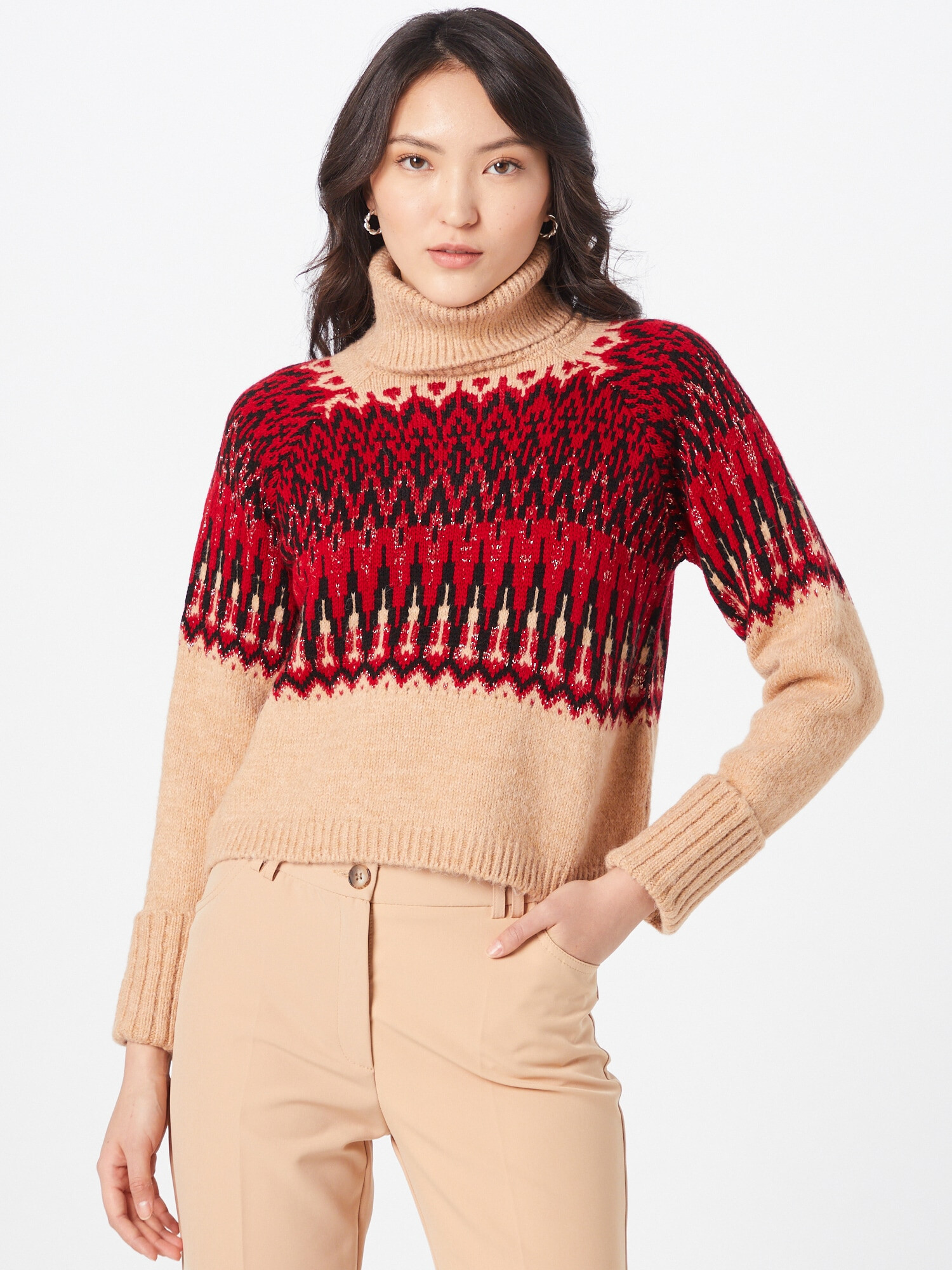 River Island Pulover 'FAIRISLE' progasto bež / rdeča / črna - Pepit.si