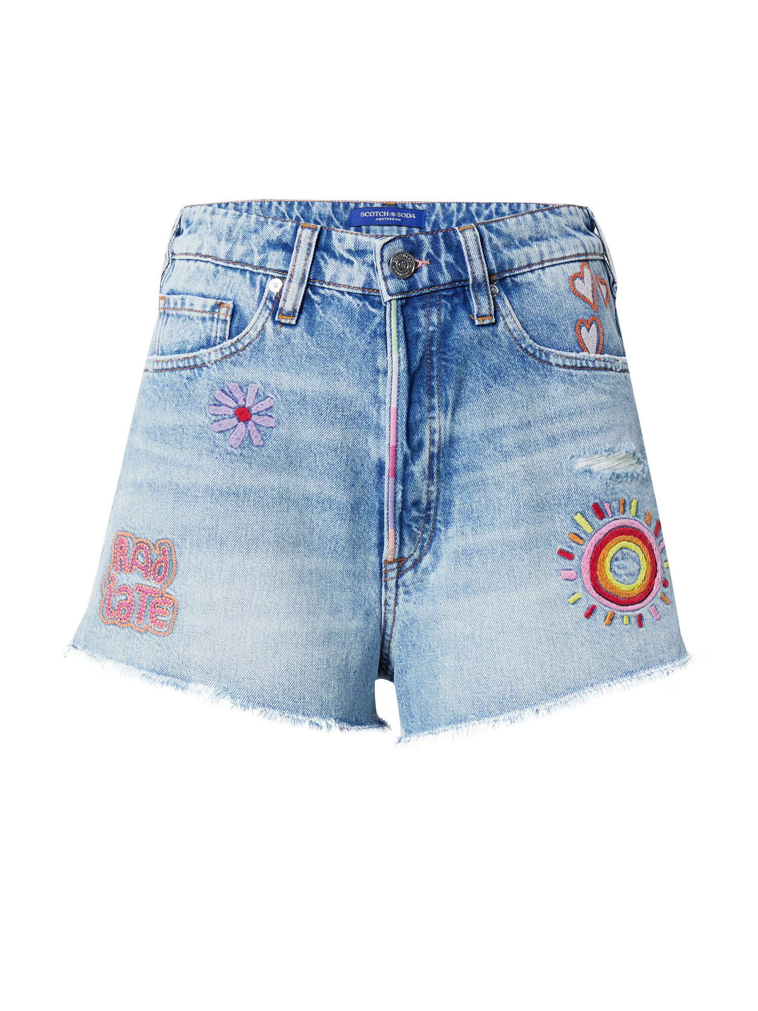 SCOTCH & SODA Kavbojke 'Boyfriend shorts — Back to Nature' moder denim / rumena / pastelno lila / rdeča - Pepit.si