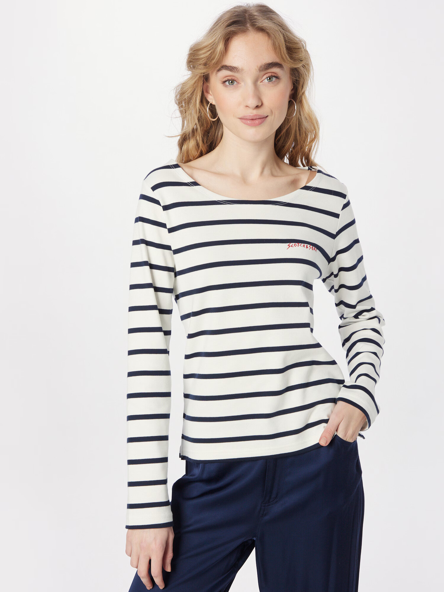 SCOTCH & SODA Majica 'Breton' mornarska / rdeča / off-bela - Pepit.si