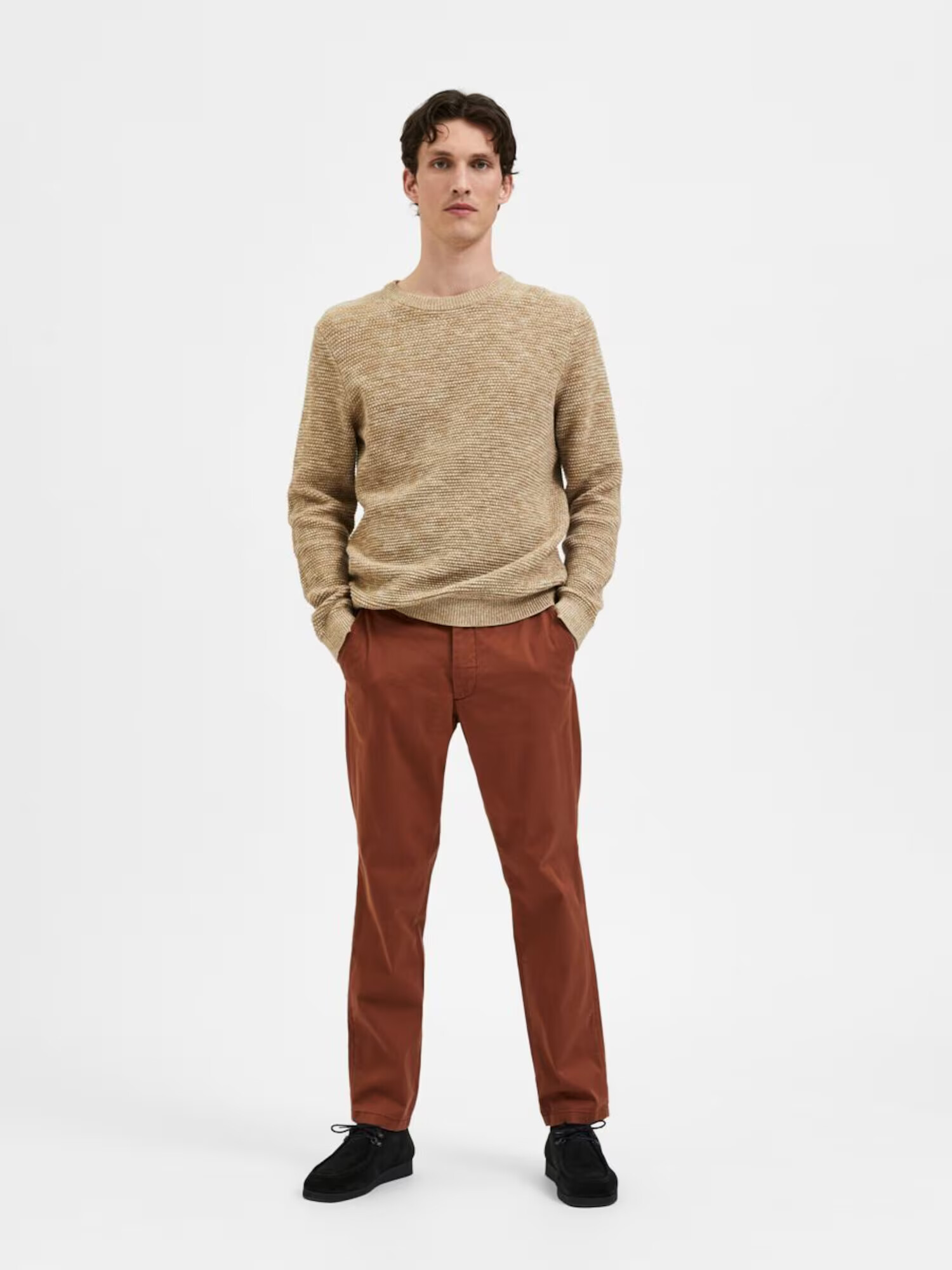 SELECTED HOMME Chino hlače 'Miles' karamel / bela - Pepit.si