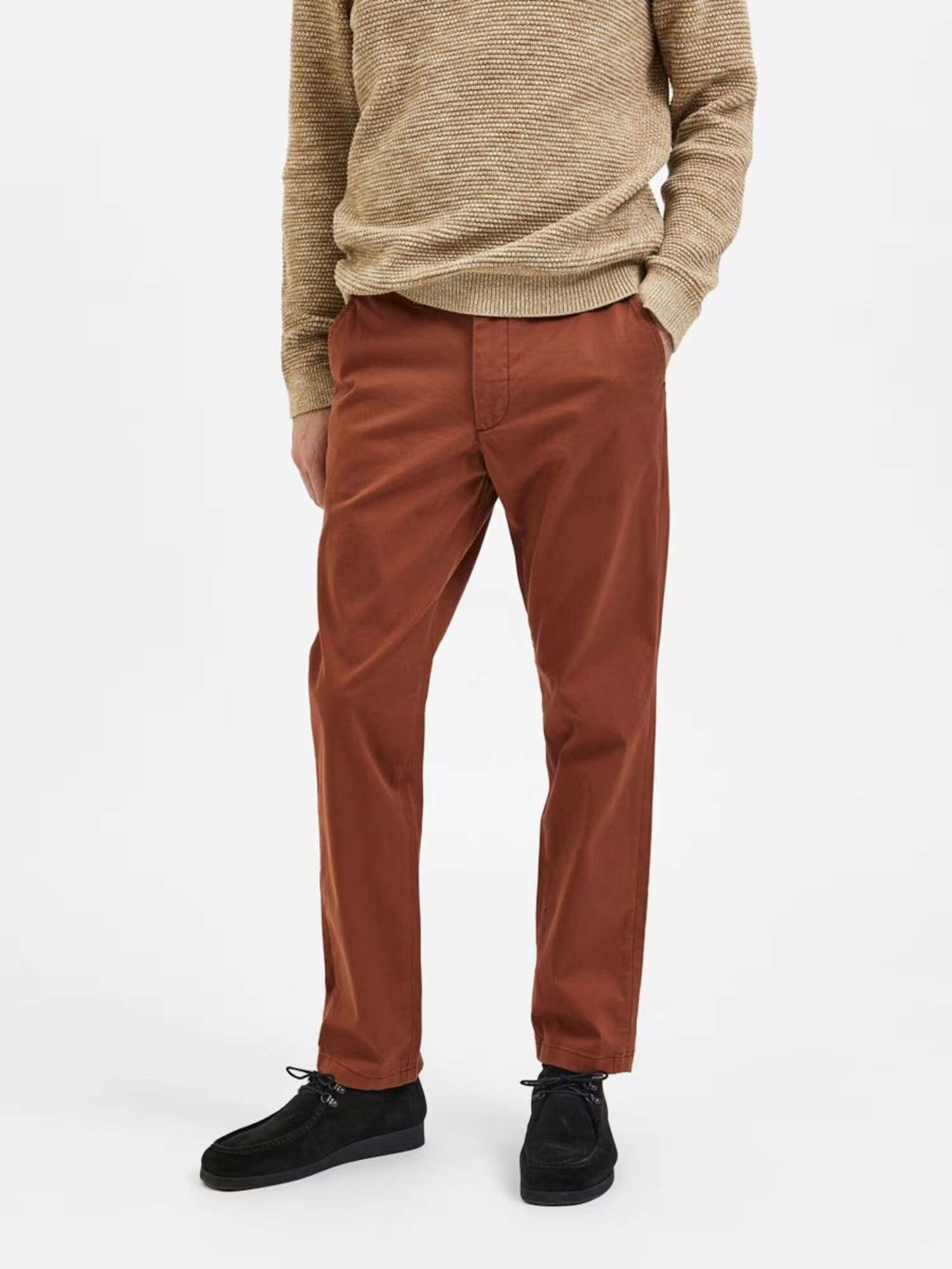 SELECTED HOMME Chino hlače 'Miles' karamel / bela - Pepit.si