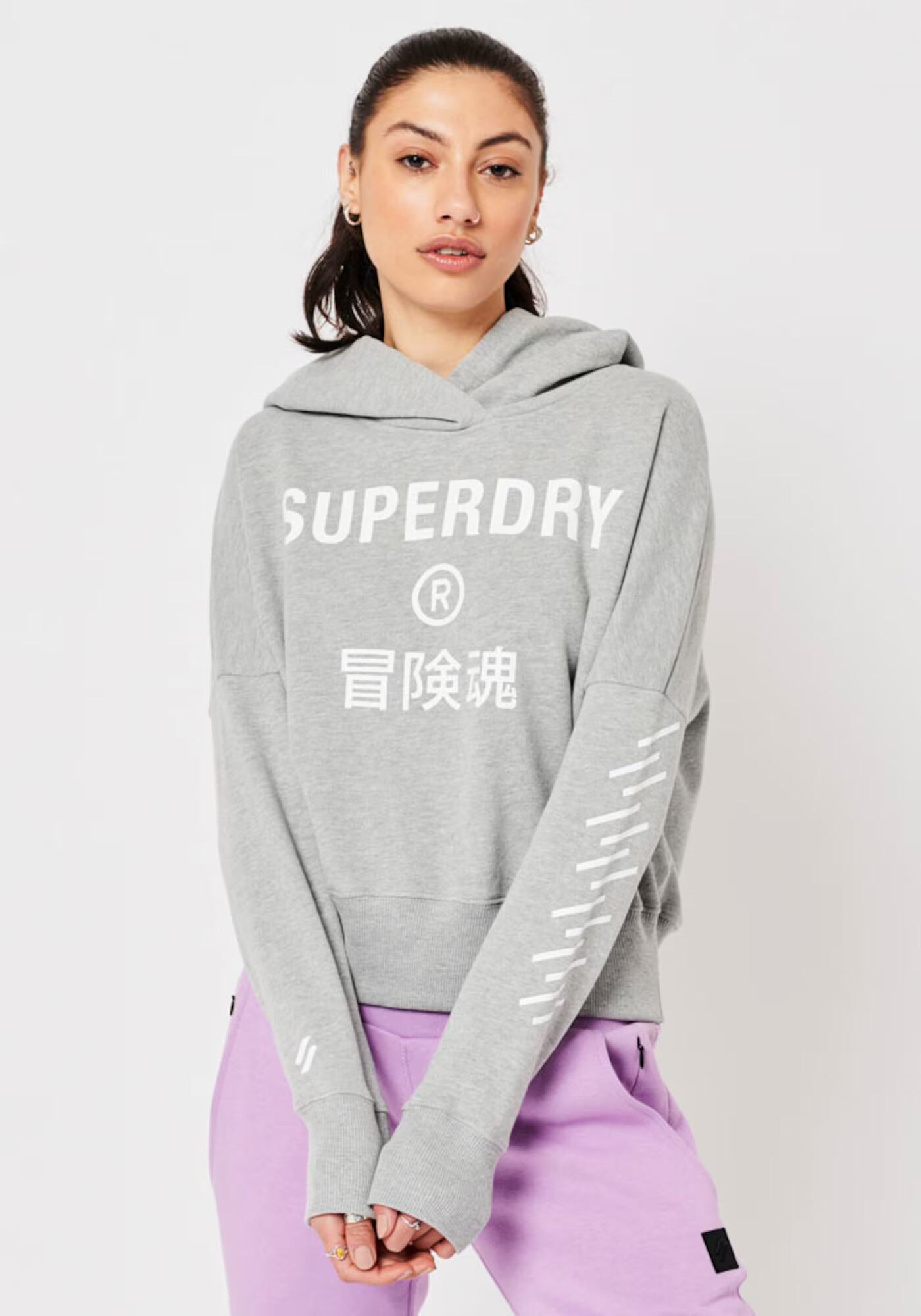 Superdry Majica pegasto siva / bela - Pepit.si