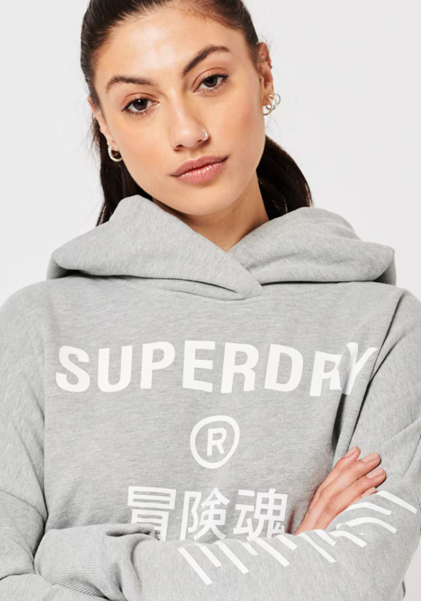 Superdry Majica pegasto siva / bela - Pepit.si