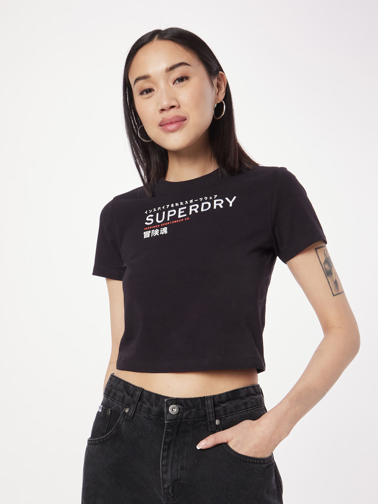 Superdry Majica korala / črna / bela - Pepit.si