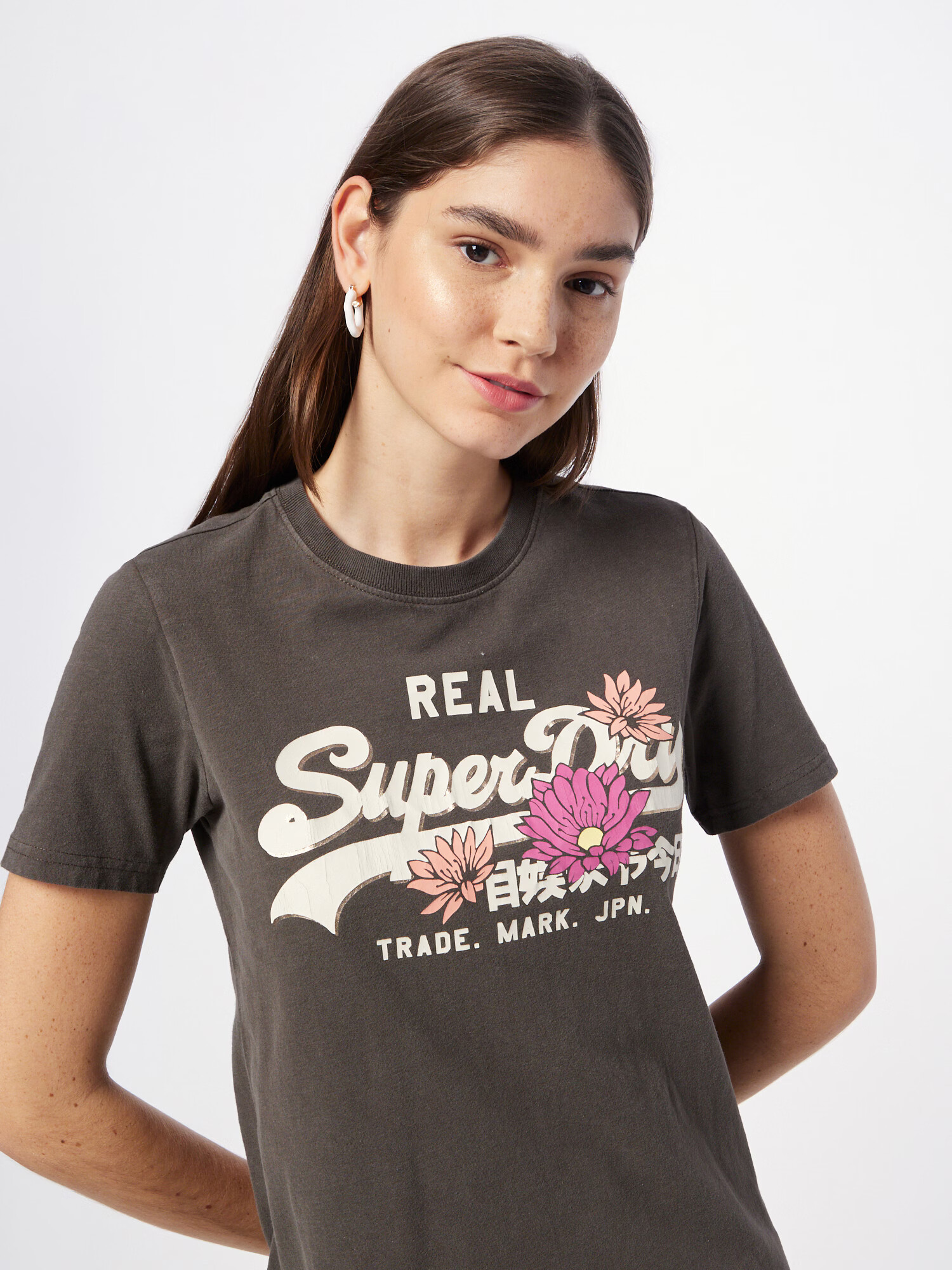 Superdry Majica orhideja / svetlo roza / črna / bela - Pepit.si