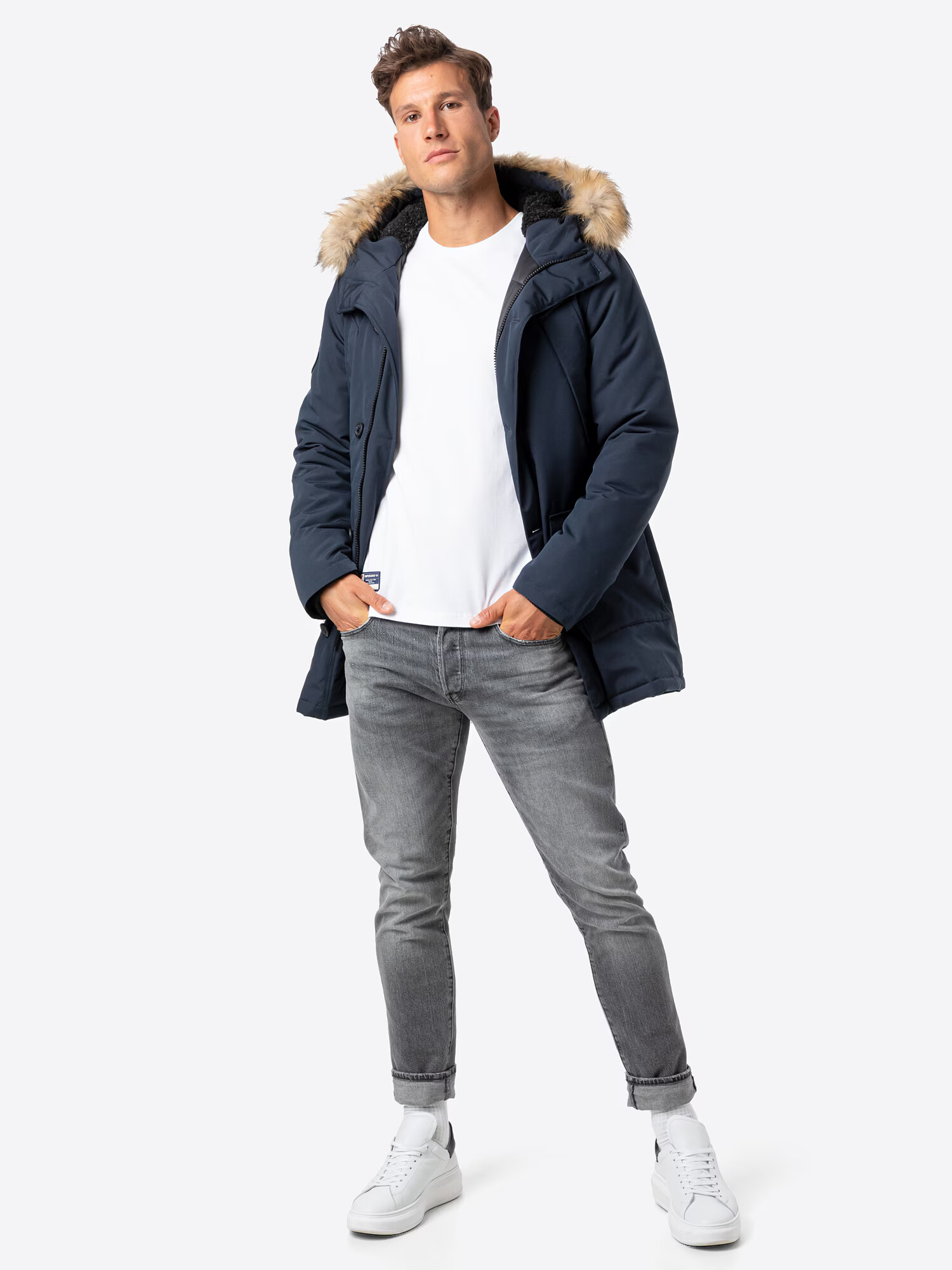 Superdry Zimska jakna 'Everest' temno modra / svetlo rjava - Pepit.si