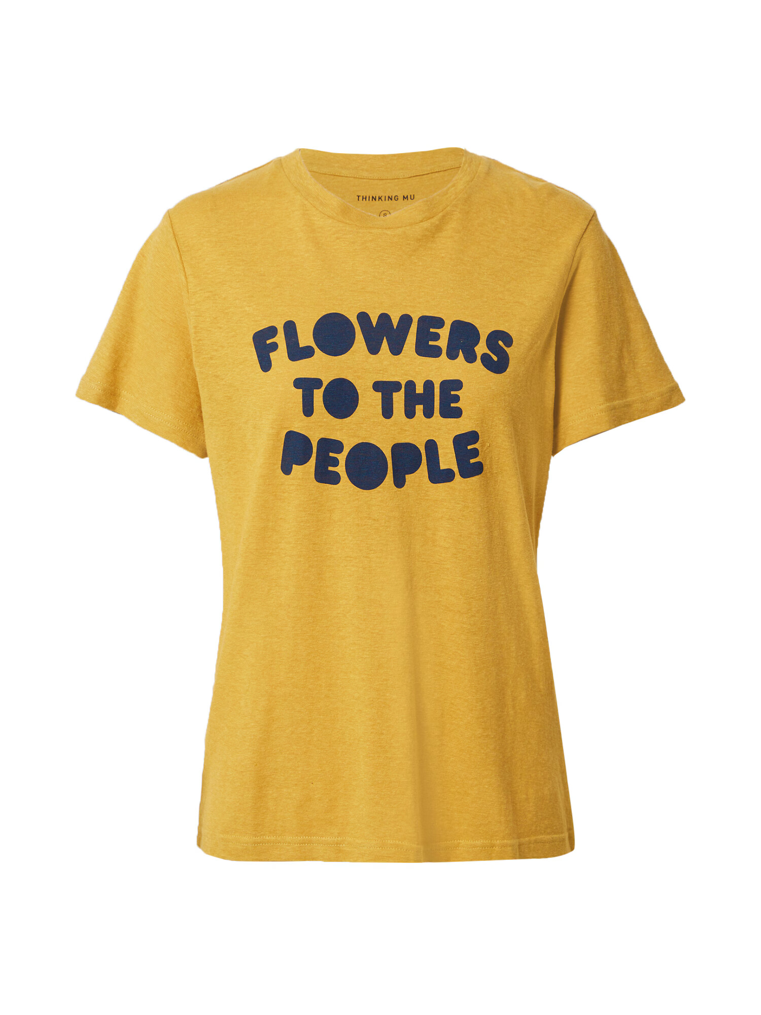 Thinking MU Shirt 'FLOWERS TO THE PEOPLE' gorčica / temno modra - Pepit.si