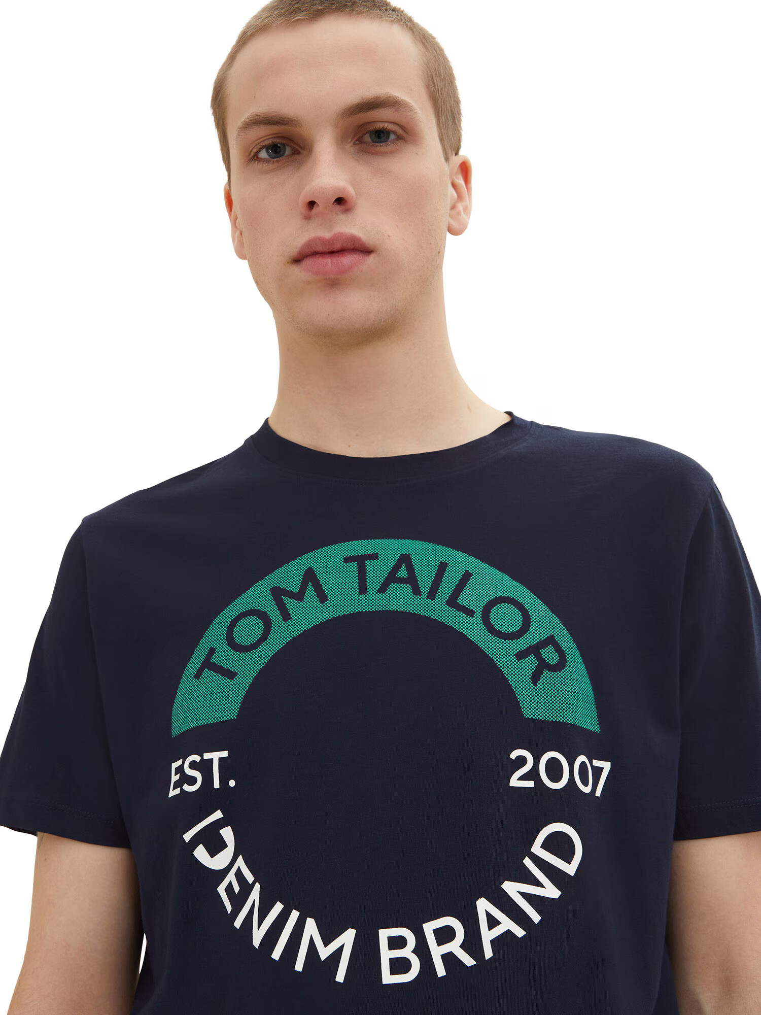 TOM TAILOR DENIM Majica mornarska / zelena / bela - Pepit.si