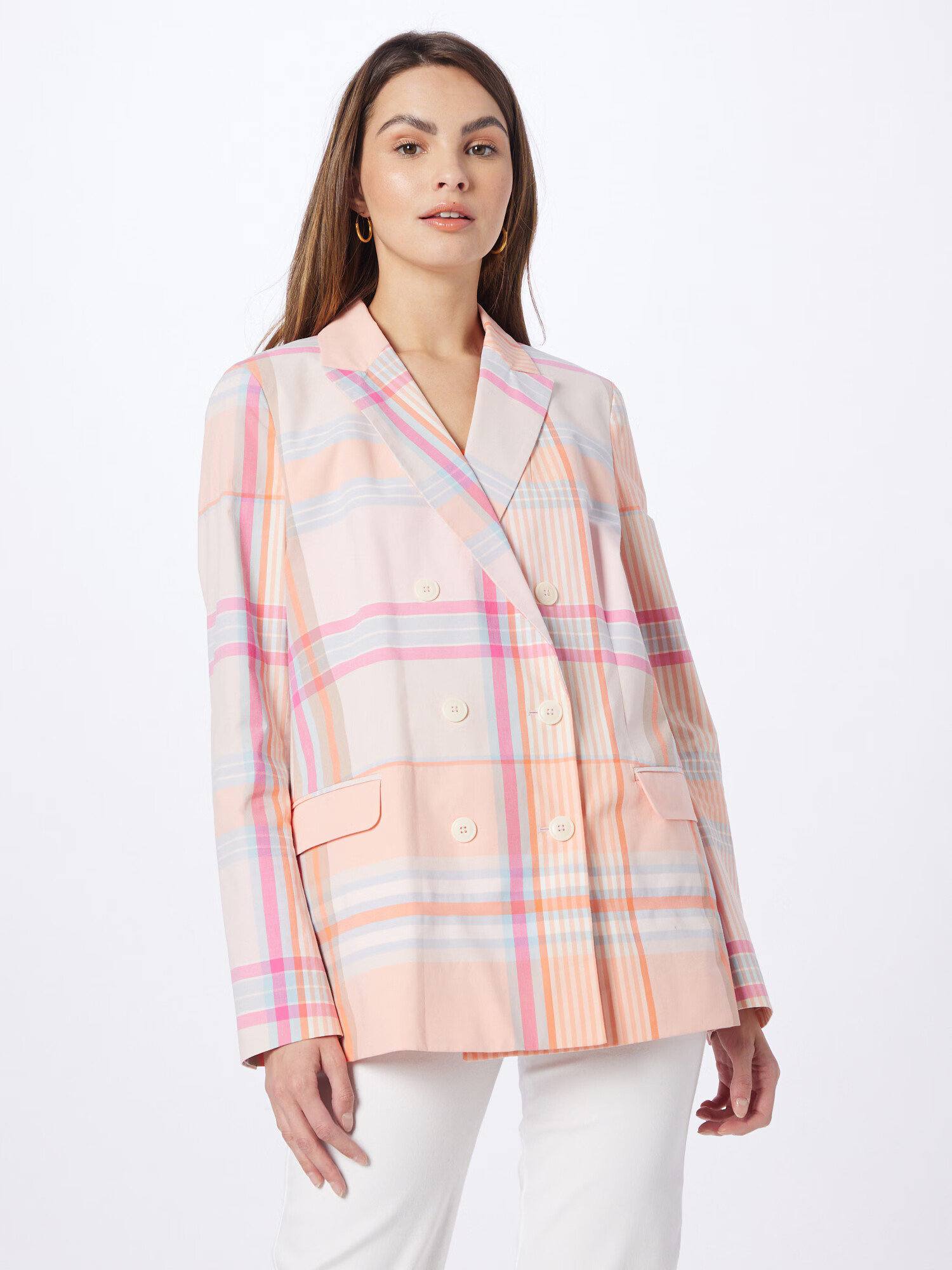 TOMMY HILFIGER Blazer 'Madras' svetlo modra / breskev / roza / pastelno roza - Pepit.si