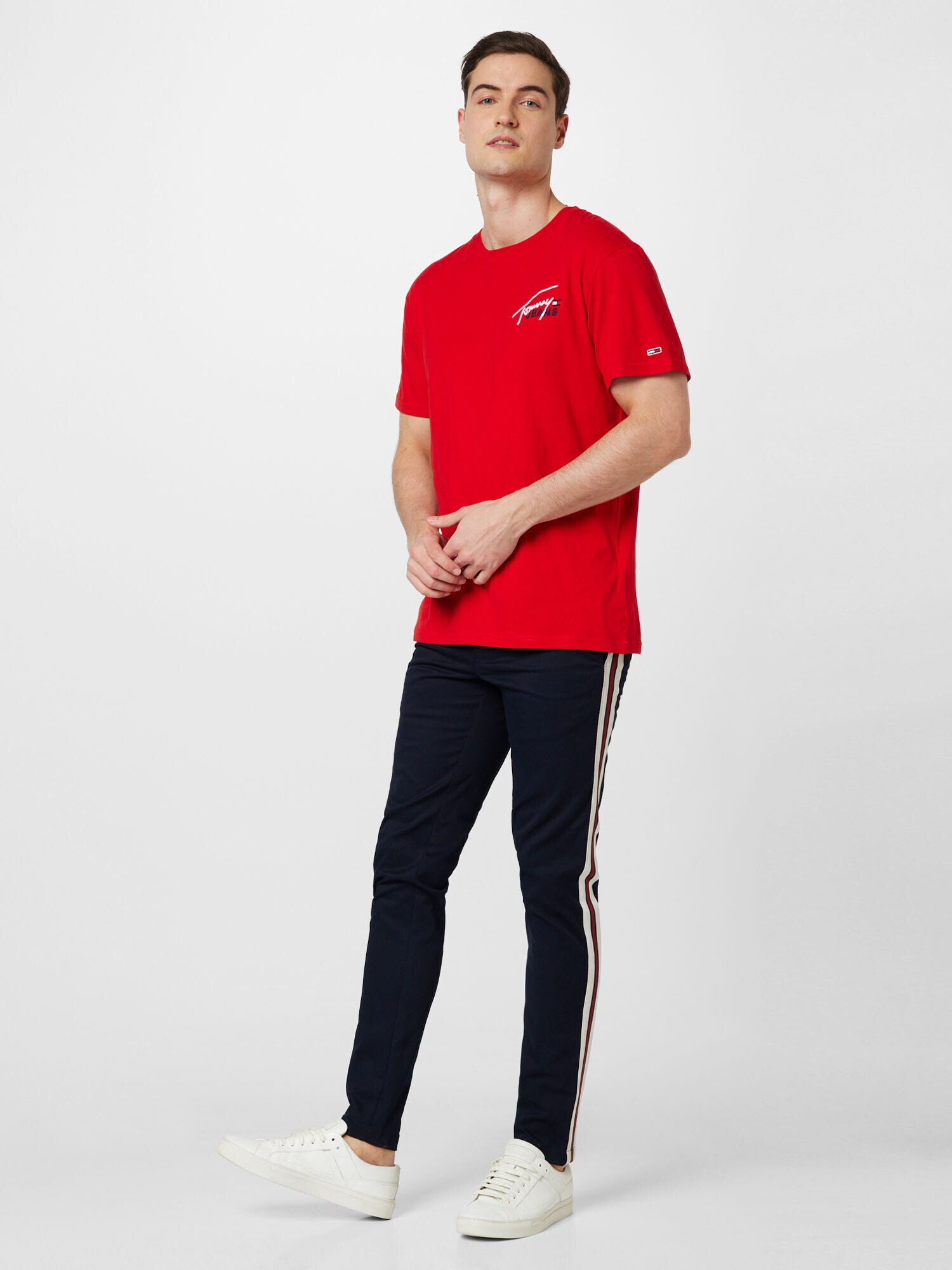 TOMMY HILFIGER Chino hlače 'Chelsea' marine / rdeča / bela - Pepit.si