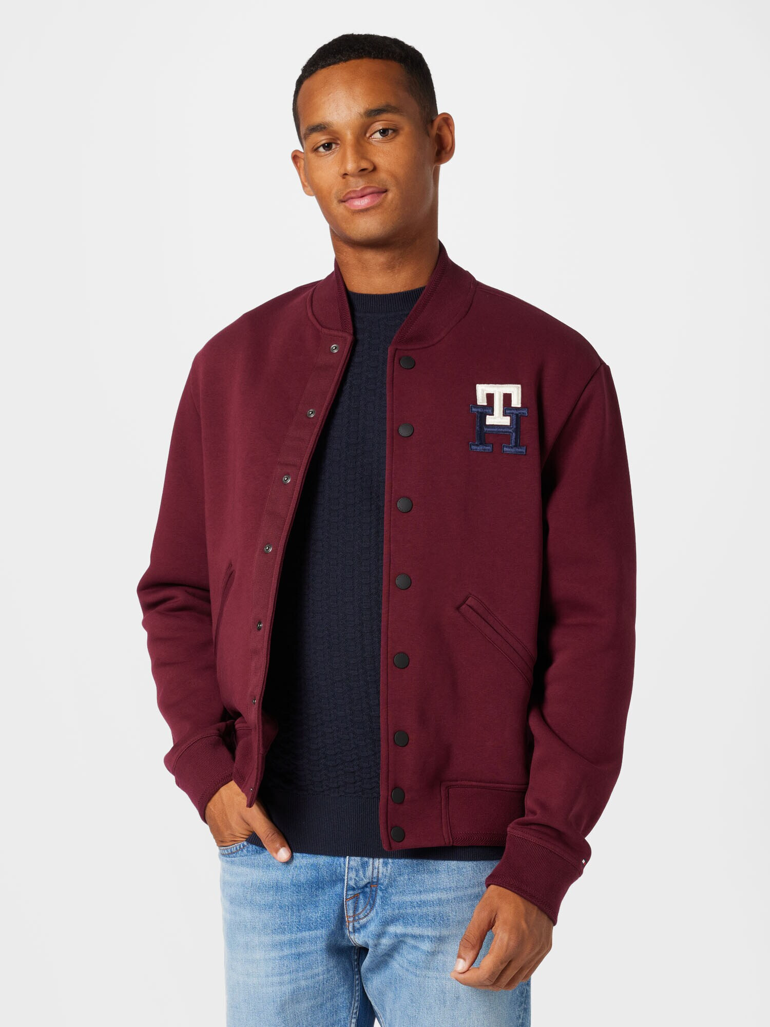 TOMMY HILFIGER Jopa na zadrgo mornarska / bordo / bela - Pepit.si