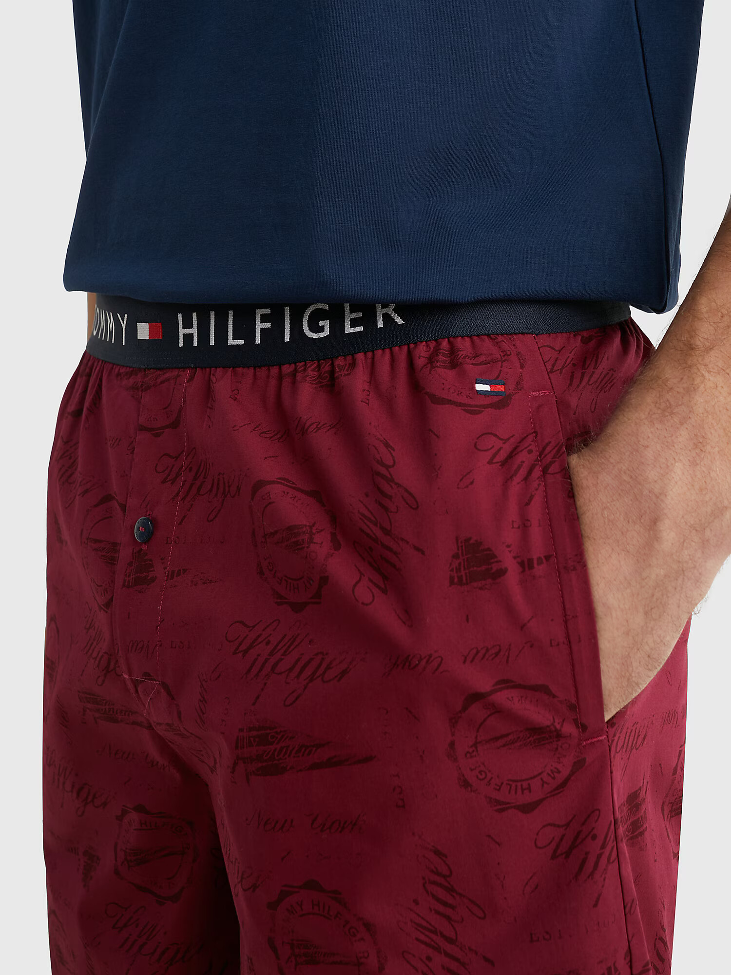 TOMMY HILFIGER Kratka pižama mornarska / temno rdeča / bela - Pepit.si