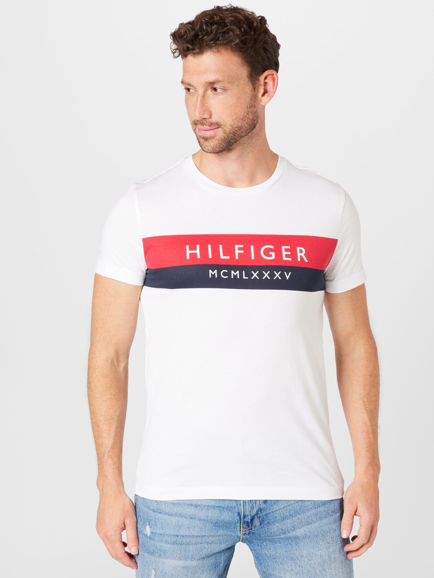 TOMMY HILFIGER Majica mornarska / ognjeno rdeča / bela - Pepit.si