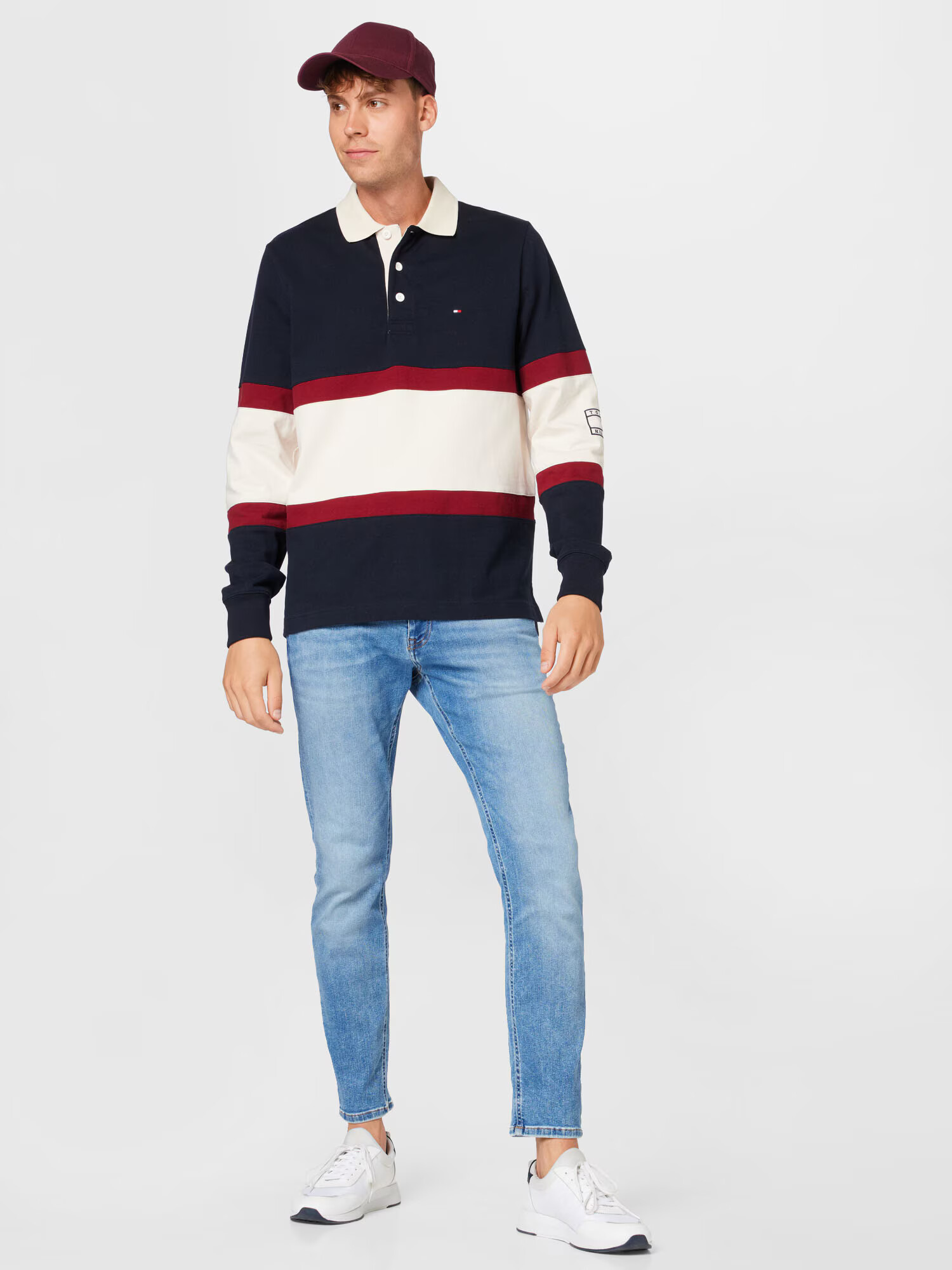 TOMMY HILFIGER Majica mornarska / ognjeno rdeča / bela - Pepit.si