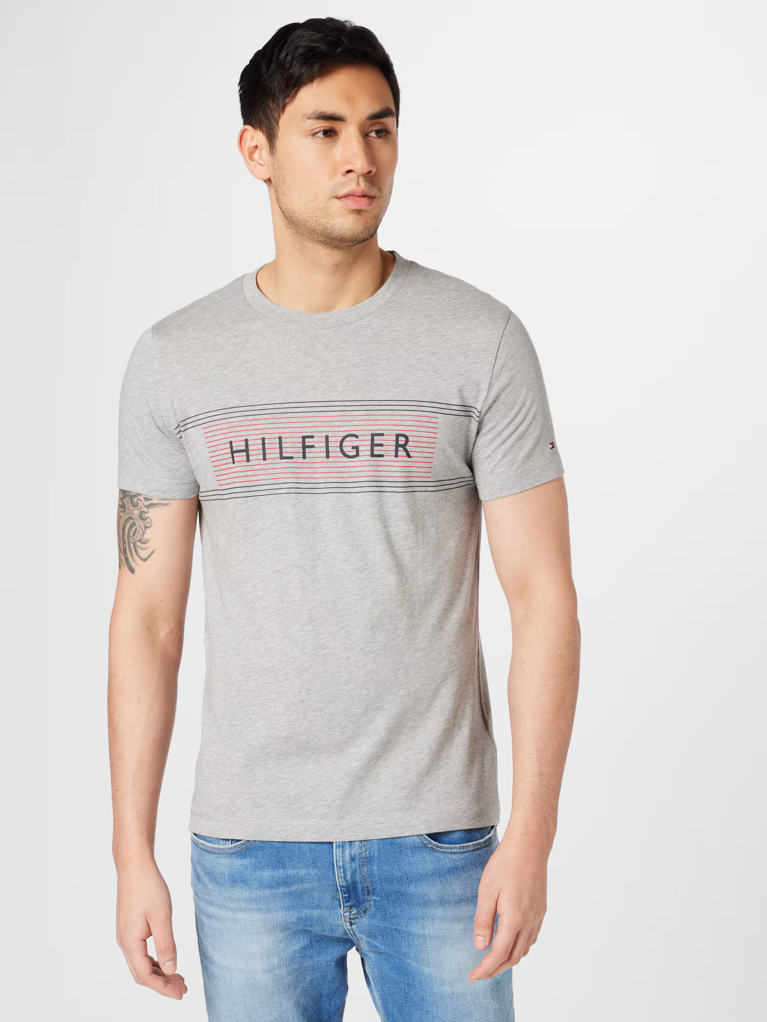 TOMMY HILFIGER Majica pegasto siva / rdeča / črna - Pepit.si