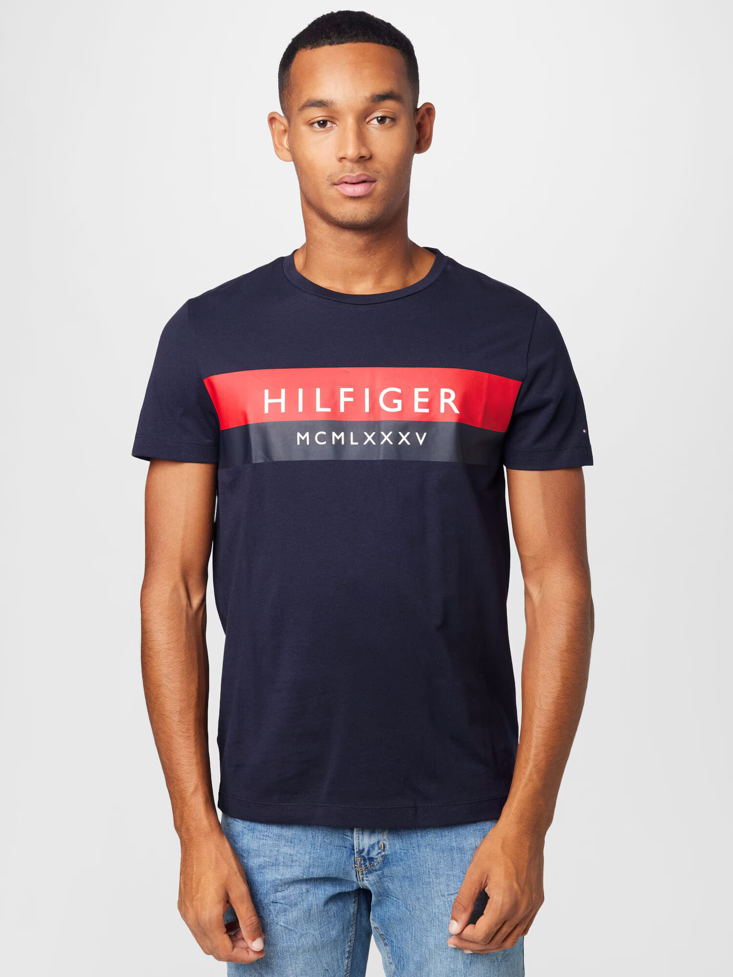 TOMMY HILFIGER Majica temno modra / svetlo rdeča / bela - Pepit.si