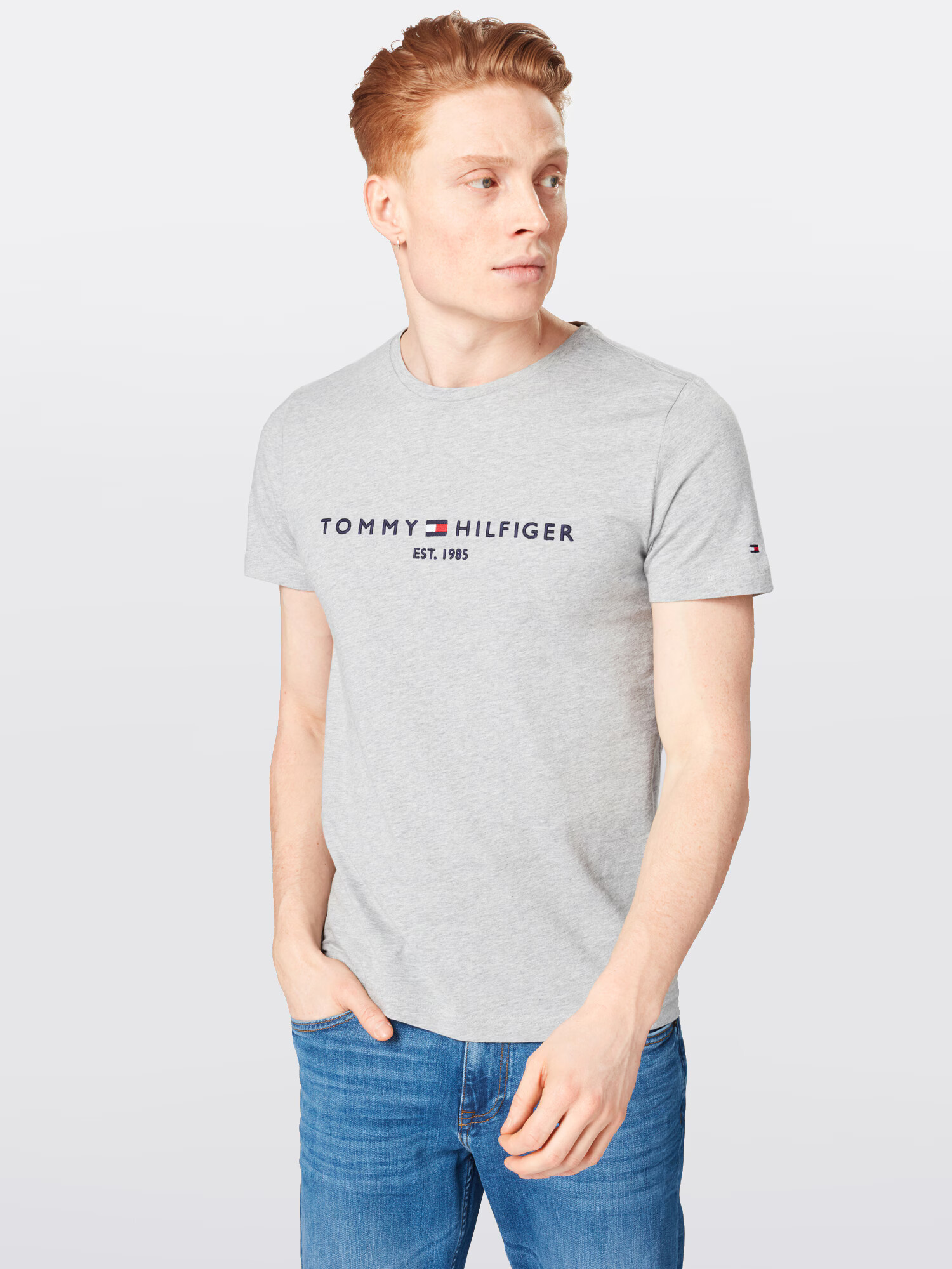 TOMMY HILFIGER Majica temno modra / svetlo siva / rdeča / bela - Pepit.si